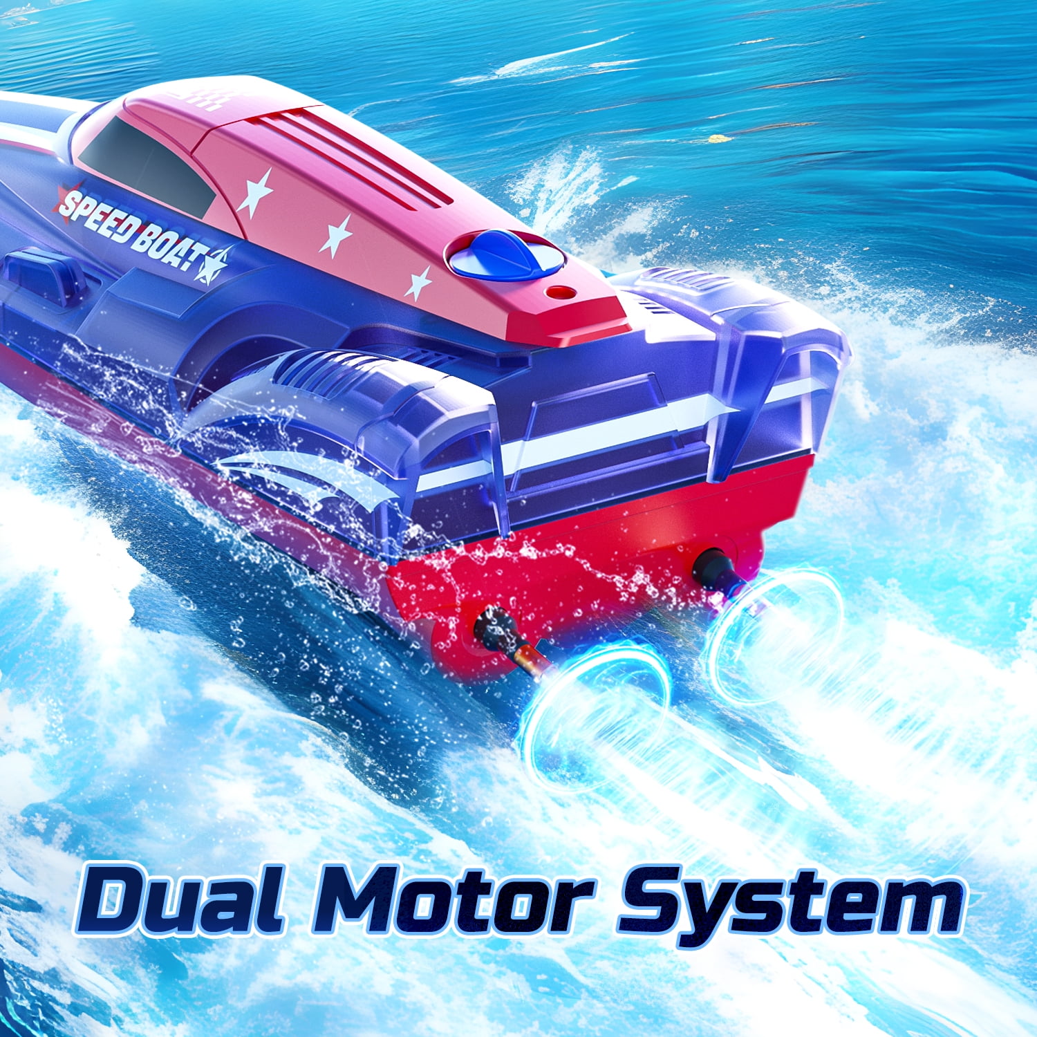 JoyStone RC Boat for Pools and Lakes, Remote Control Racing Boat with LED Lights (Blue, 13 in) ajxwj