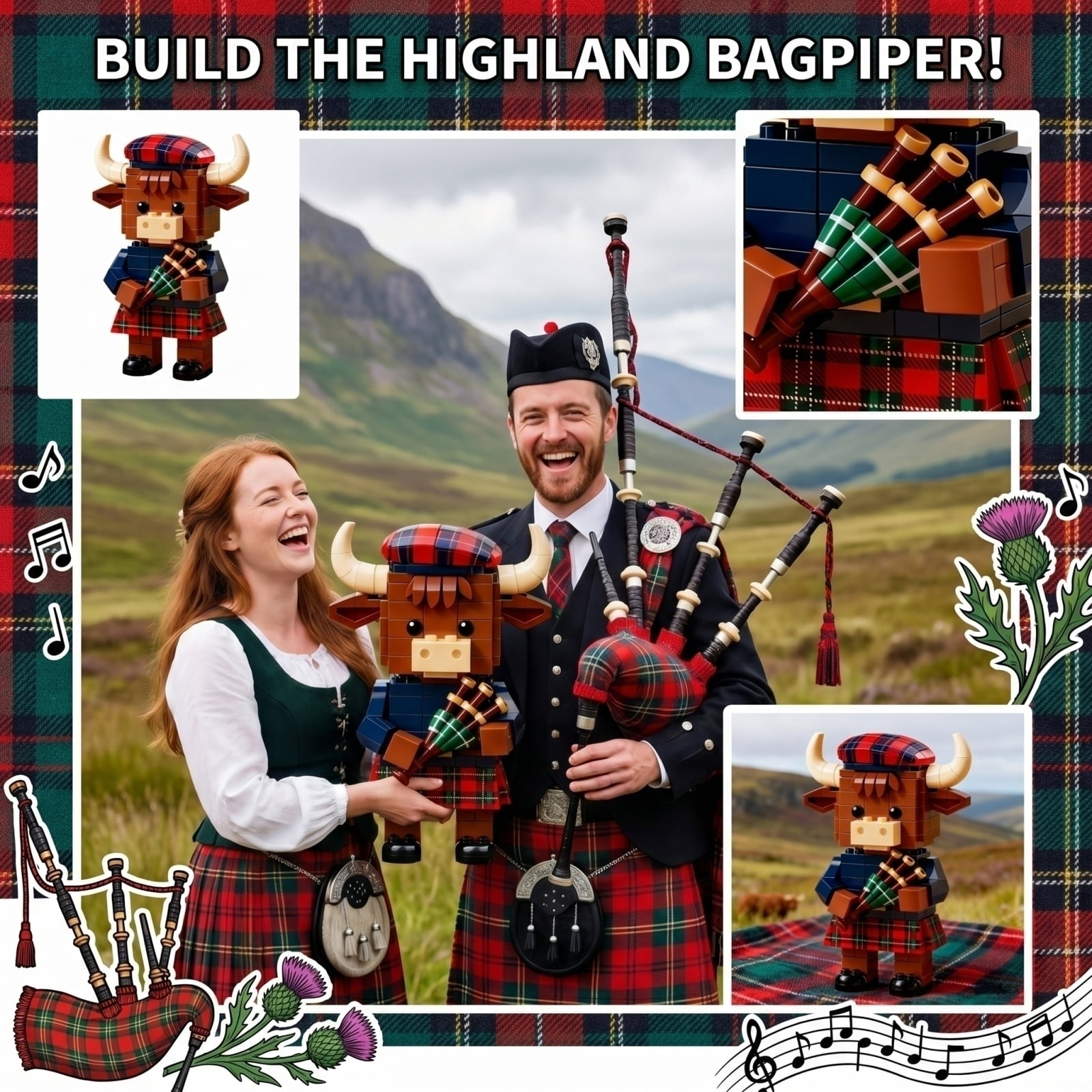 YGUO Highland Cow Building Blocks Set, Creative Scottish Animal Brick Model for Home Office Decor (241 Pieces, 4.8 in Height) lo5y0