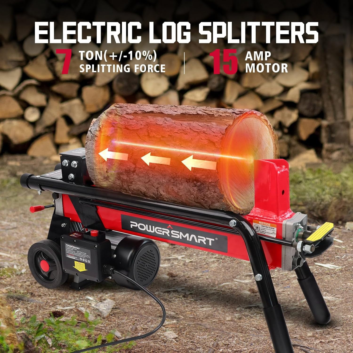 PowerSmart 7-Ton Electric Log Splitter, 15A Motor, Horizontal Wood Splitter for Firewood (20 in Length Capacity) 0kczh