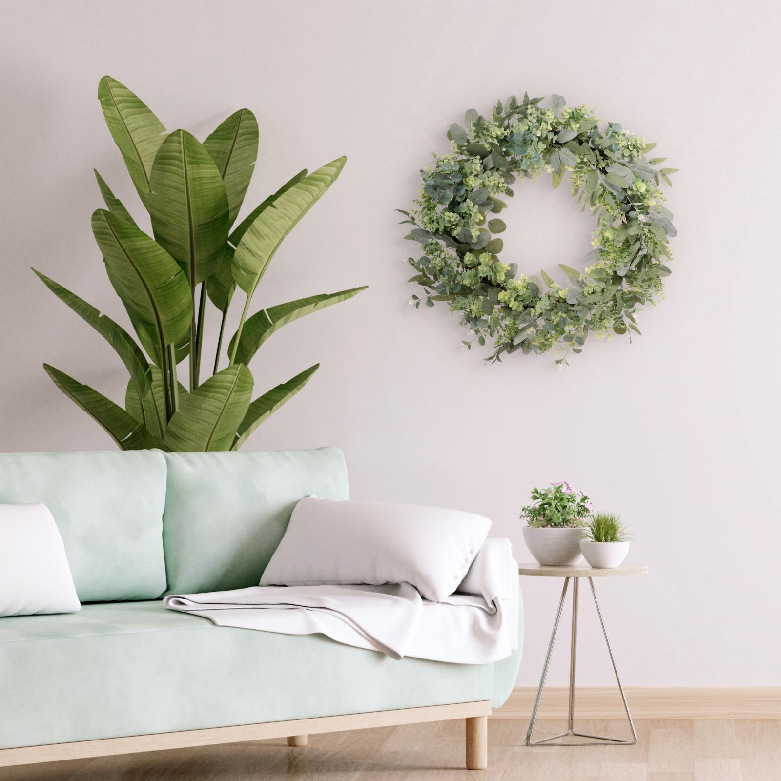 Puleo International Artificial Eucalyptus Spring Wreath with Creeping Jenny Leaves (Green, 30 in) 7bo0p