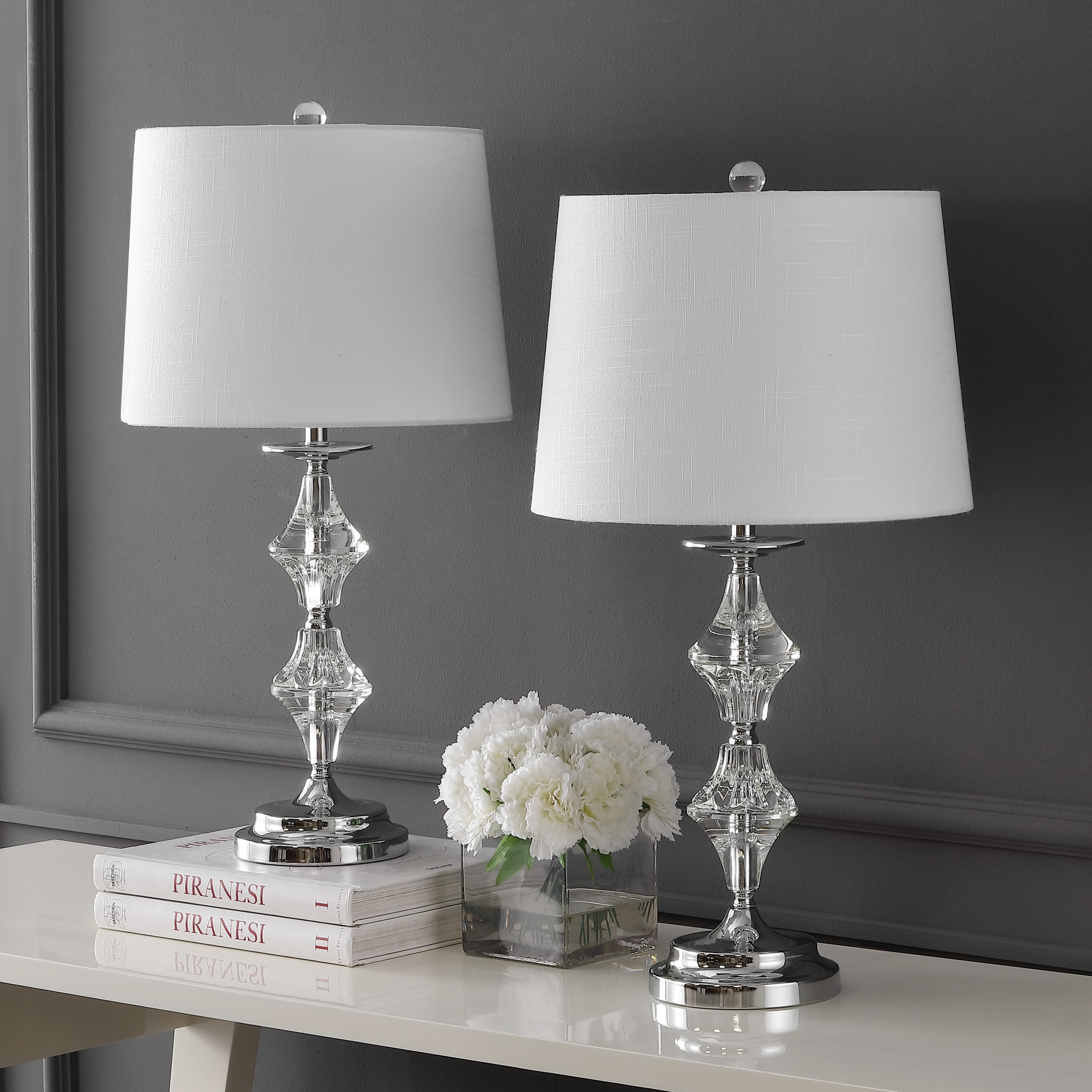 JONATHAN Y Madison Crystal LED Table Lamp Set, Modern Decorative Lighting for Living Room and Bedroom (Clear/Chrome, 27.5 in, Set of 2) a85rw