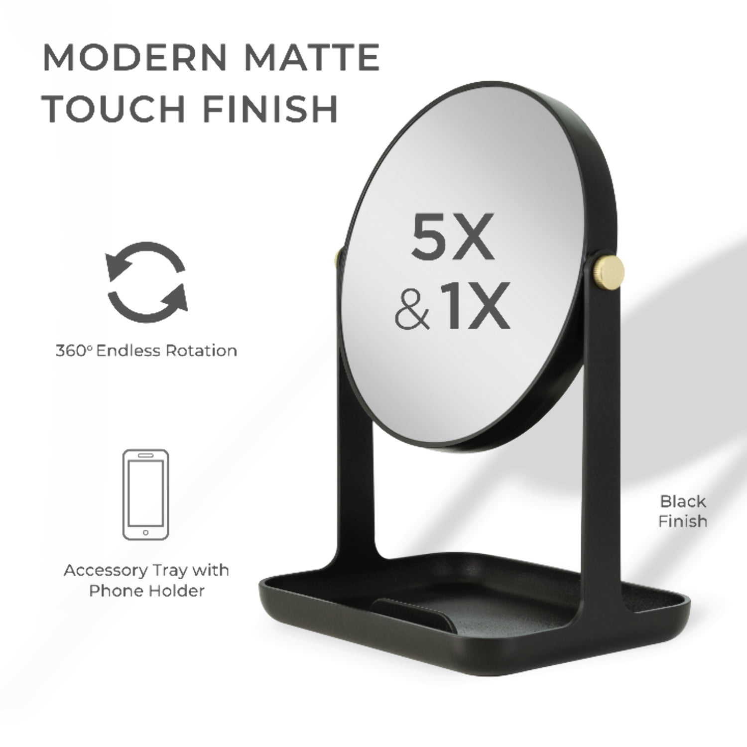 Zadro, Inc. Dual-Sided Magnification Makeup Mirror with Accessory Tray and Phone Holder (Black, 10.5 in x 7.75 in) cbqzy