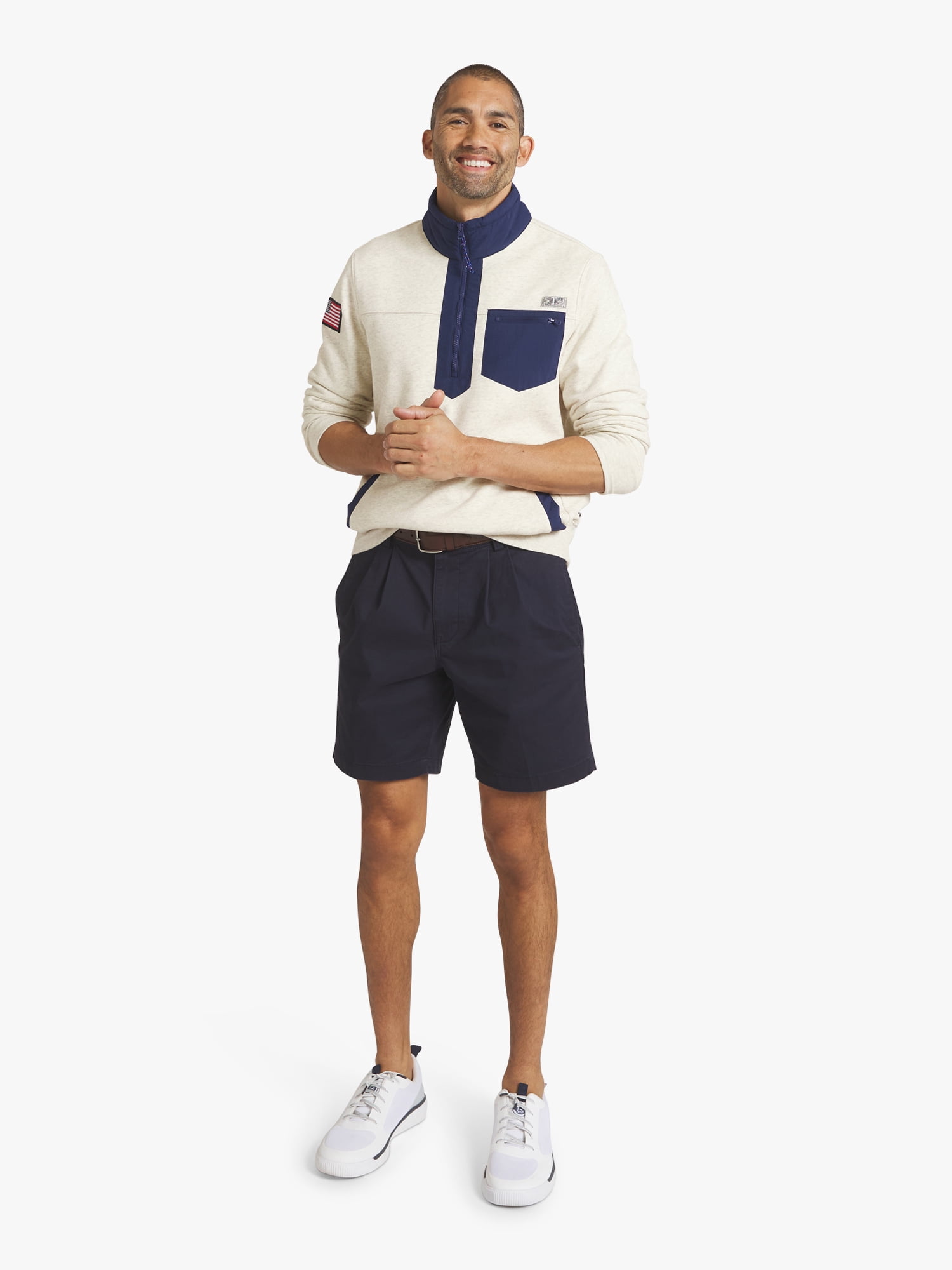 Chaps Men's Island French Terry Quarter Zip Sweatshirt (Beige, S) 9mhm0