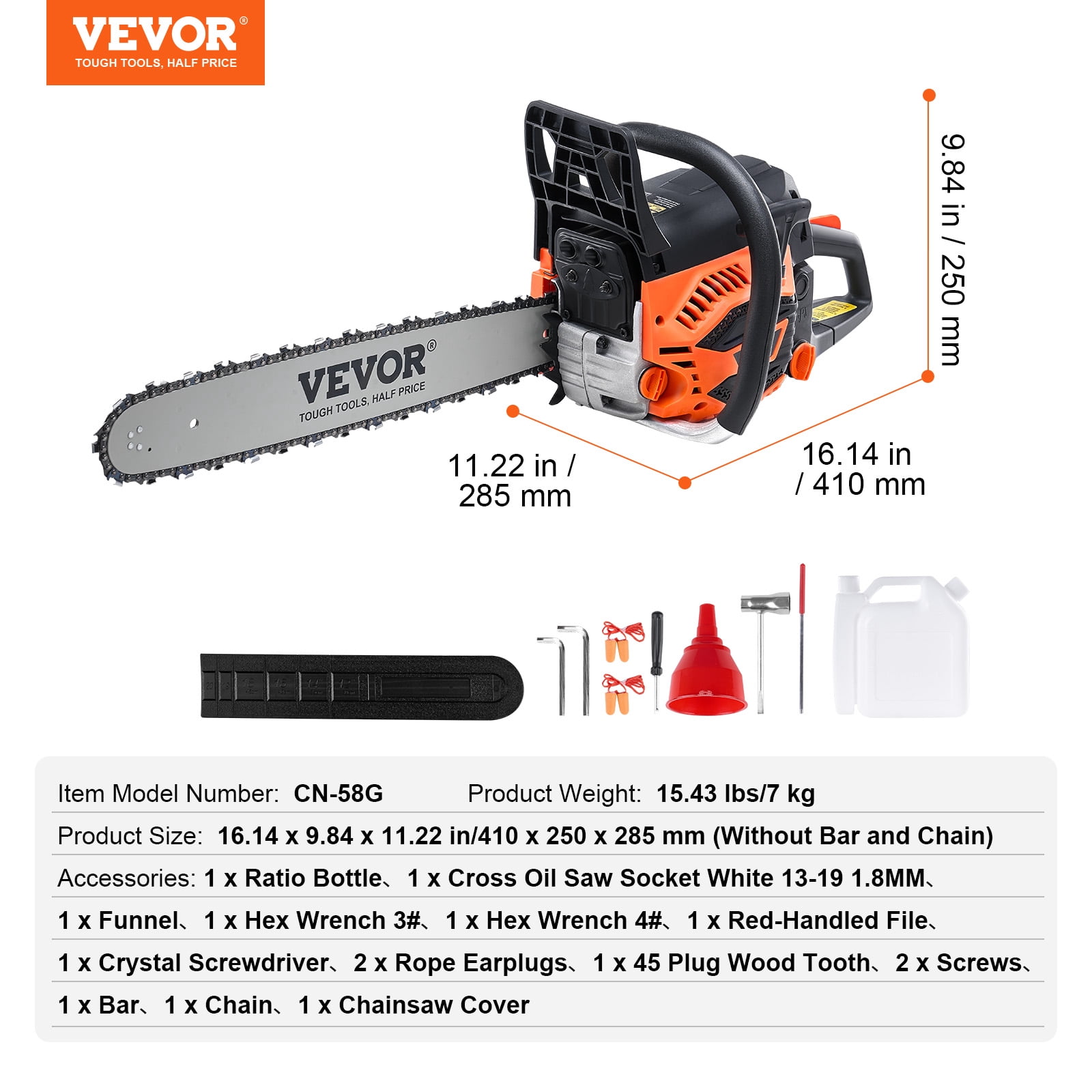 VEVOR Gas Chainsaw, 58CC 20 in 3.22HP Gasoline Powered Chain Saw for Tree Trimming and Land Clearing (20 in) vbkzd