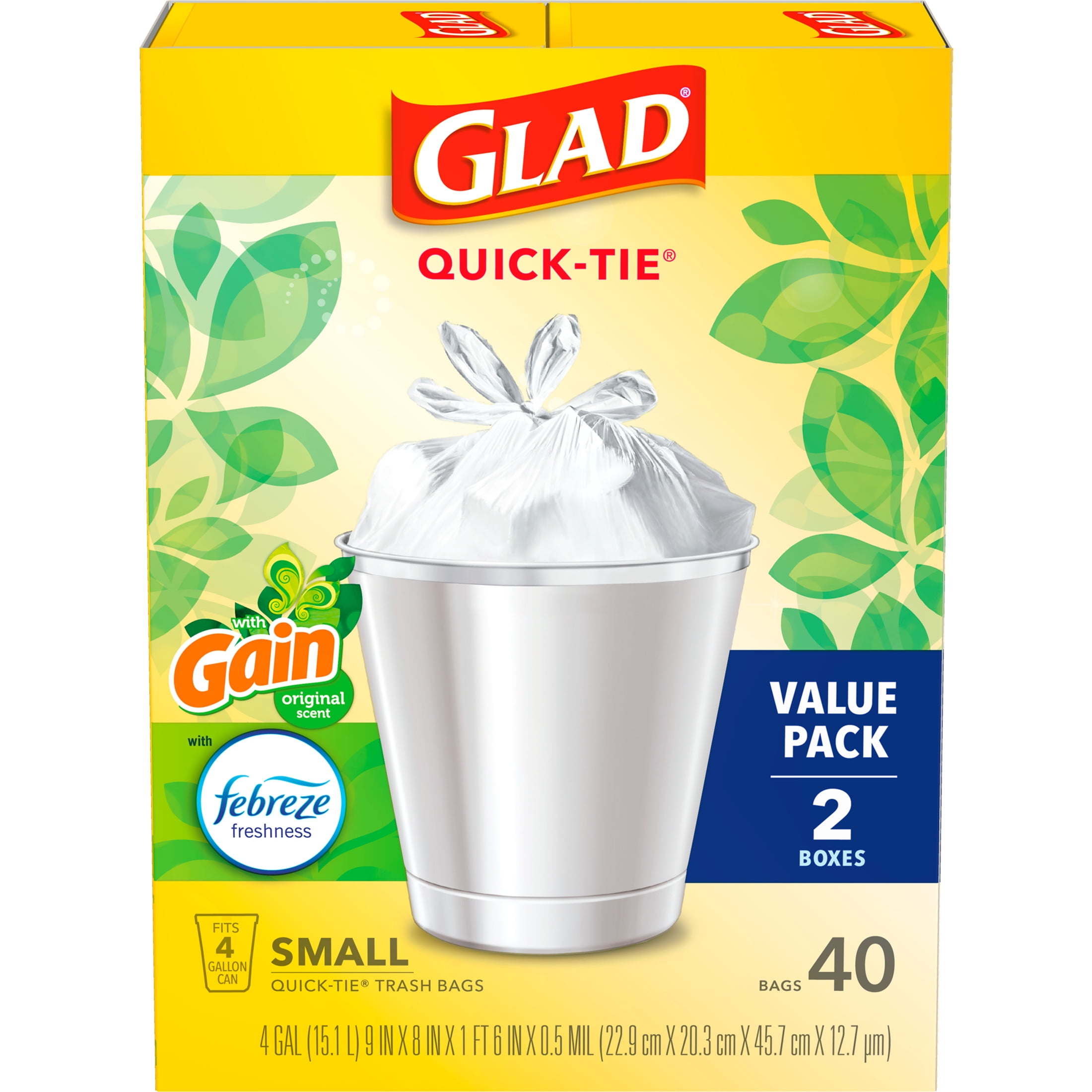 Glad Small Trash Bags with Quick-Tie Flaps, Gain Original Scent with Febreze Freshness (4 Gallon, 40 Count) rweiv