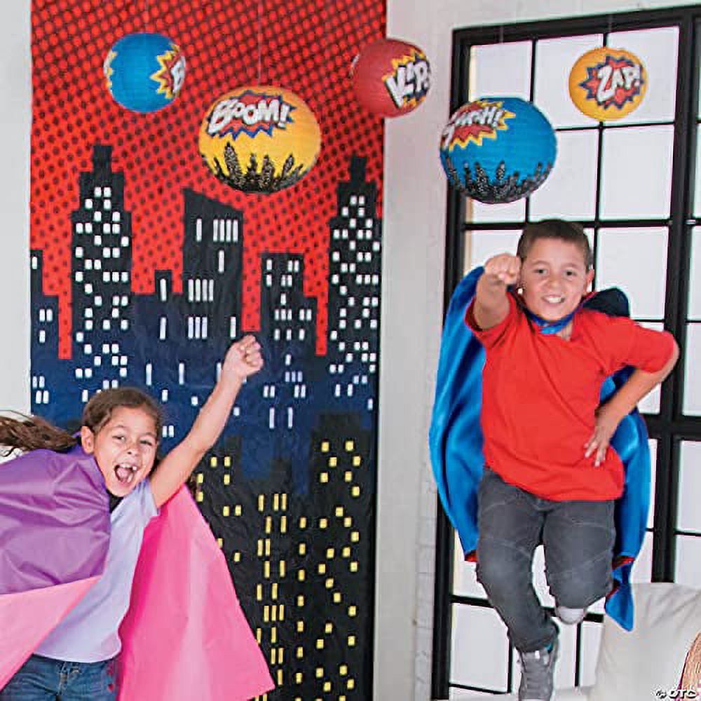 Fun Express Superhero Party Lanterns Decorative Hanging Paper Lights (Blue, 6 Pack, 8 in and 12 in) s10tz