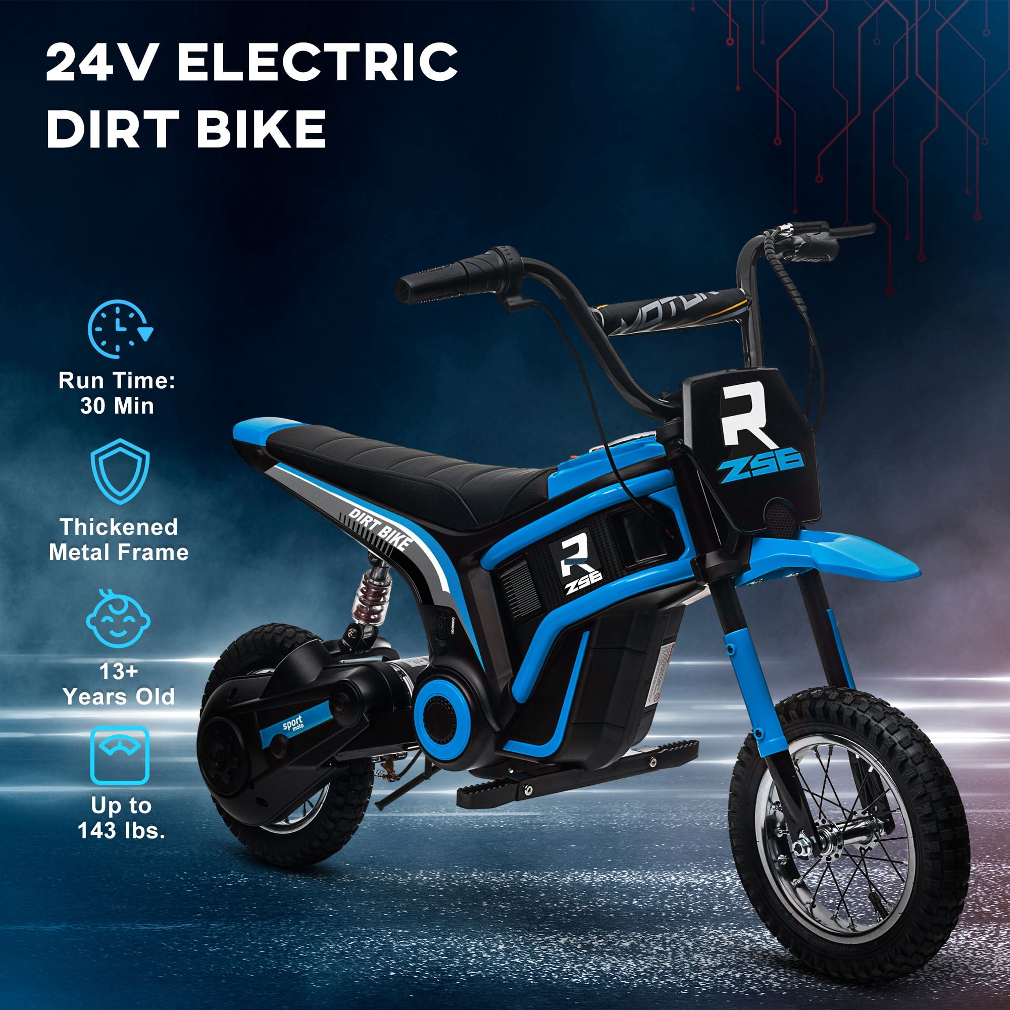 Aosom RZ56 350W Electric Powered Mini Bike, Variable Speed Motorized Dirt Bike for Teens (Blue, 12 in Wheels) xnpha