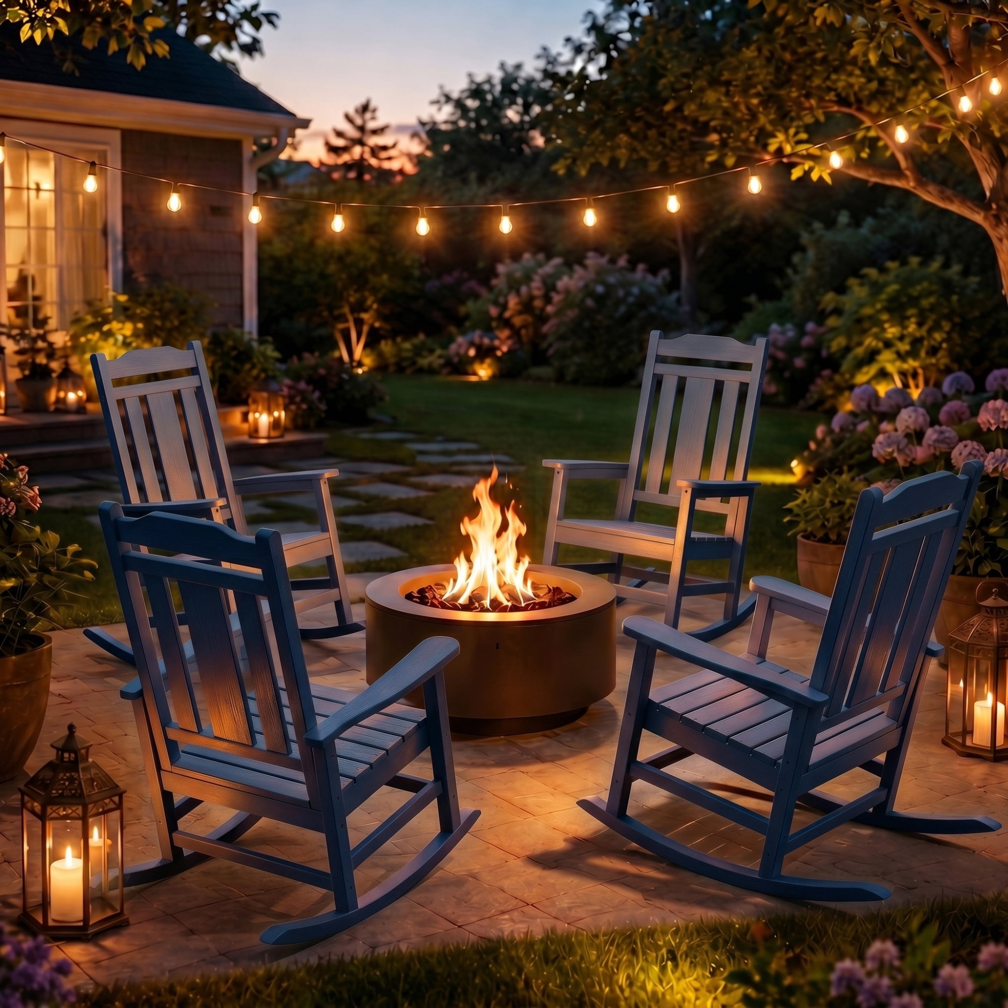 SERWALL Oversized Outdoor Rocking Chair, All-Weather HDPE Patio Rocker for Porch and Garden (Navy, 35 in D x 26.9 in W x 41.3 in H) b1i70
