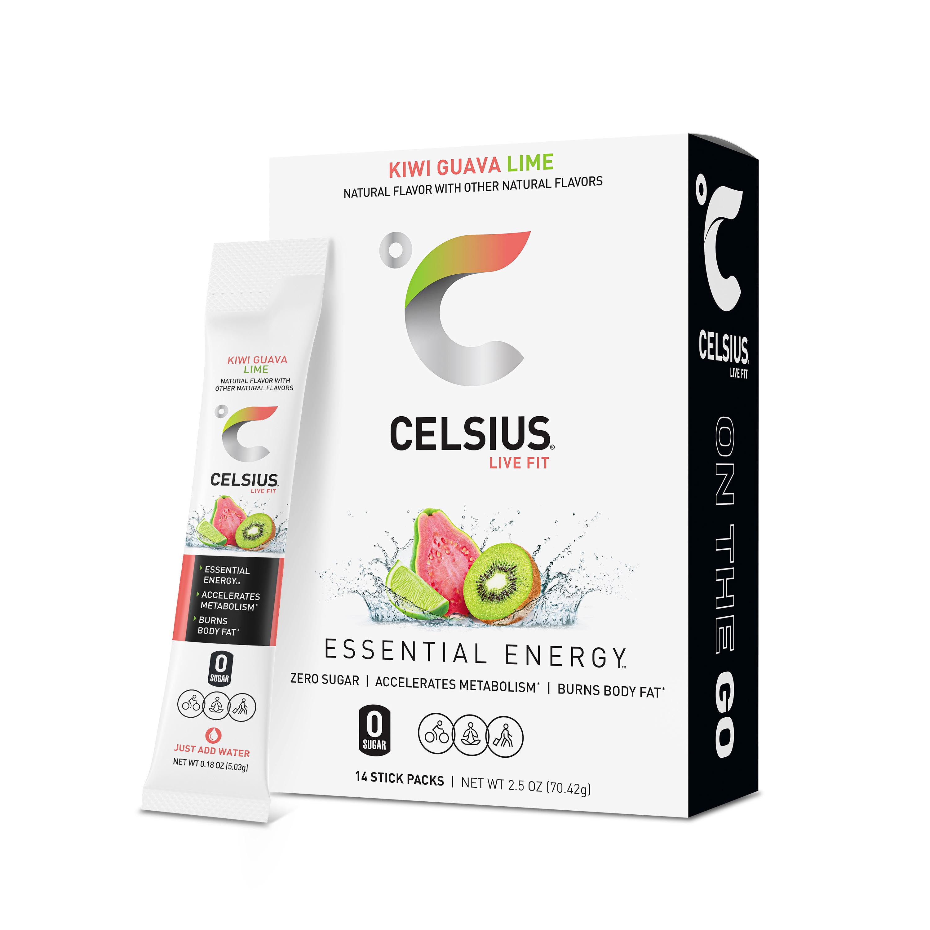 CELSIUS On-The-Go Essential Energy Powder Sticks, Kiwi Guava Lime (14 Count) ta7cj