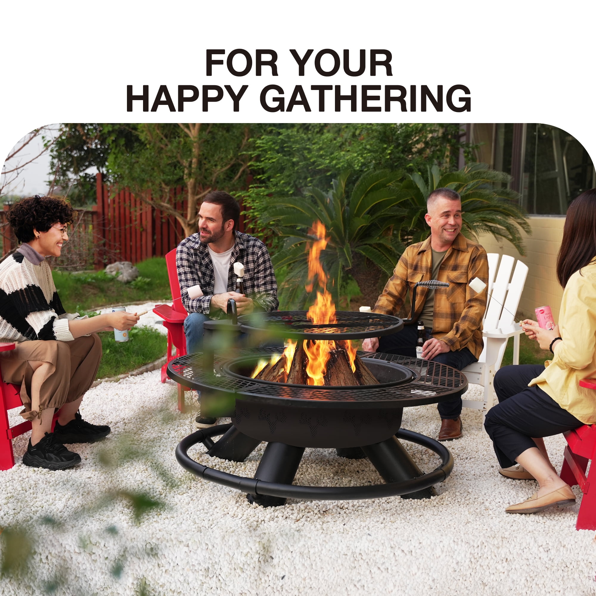 Bestier 47 in Outdoor Wood Burning Fire Pit with Swivel Grill Grate (Black, 47 in) elp2h