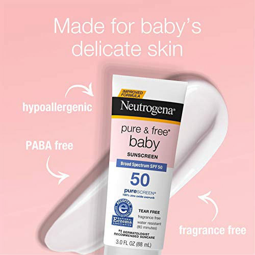 Neutrogena Pure & Free Baby Mineral Sunscreen Lotion SPF 50, Broad Spectrum Zinc Oxide Protection (3 fl oz, 3 Pack) ixsjl