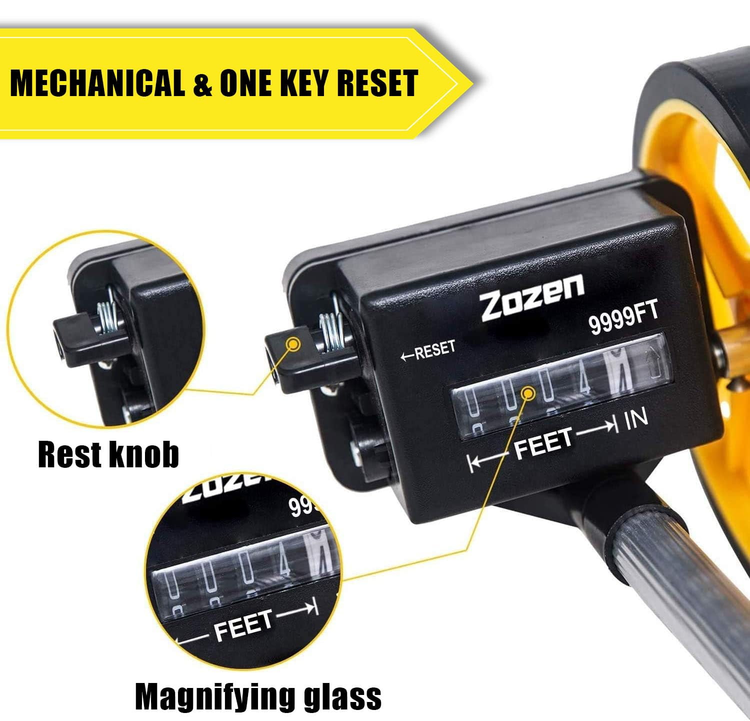 Zozen 6-inch Measuring Wheel with Telescopic Handle and Carrying Bag (Yellow, 10,000 ft) 11sis