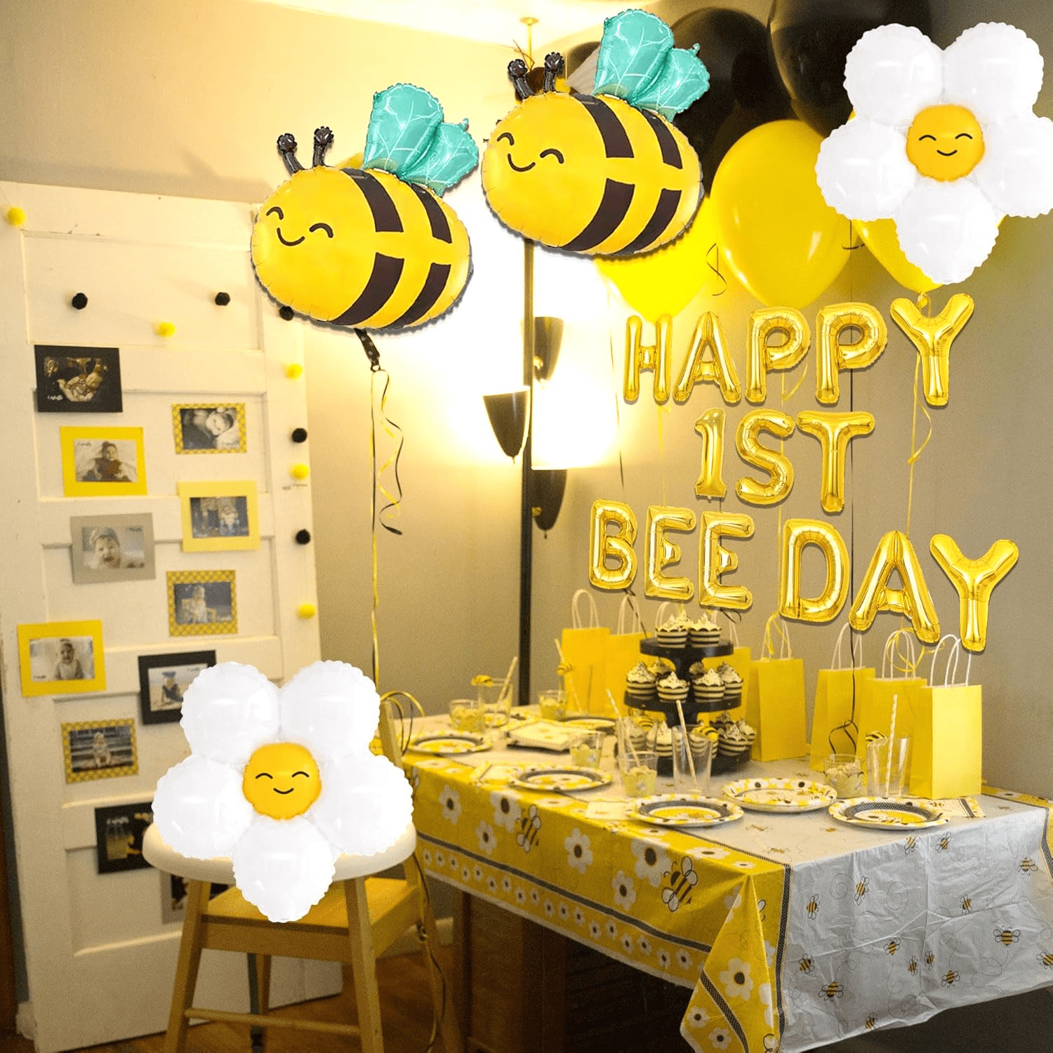 Roaring Good Time Bumble Bee First Birthday Party Balloon Set (Yellow, 5 Piece) ysnlq