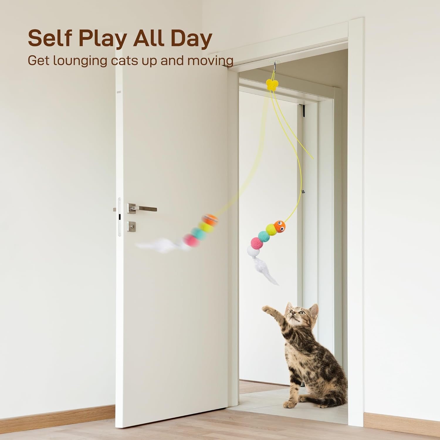 IZEYNO Retractable Cat Toys with Bell and Catnip (6 Pack, Multicolor, 78 in) v5i16