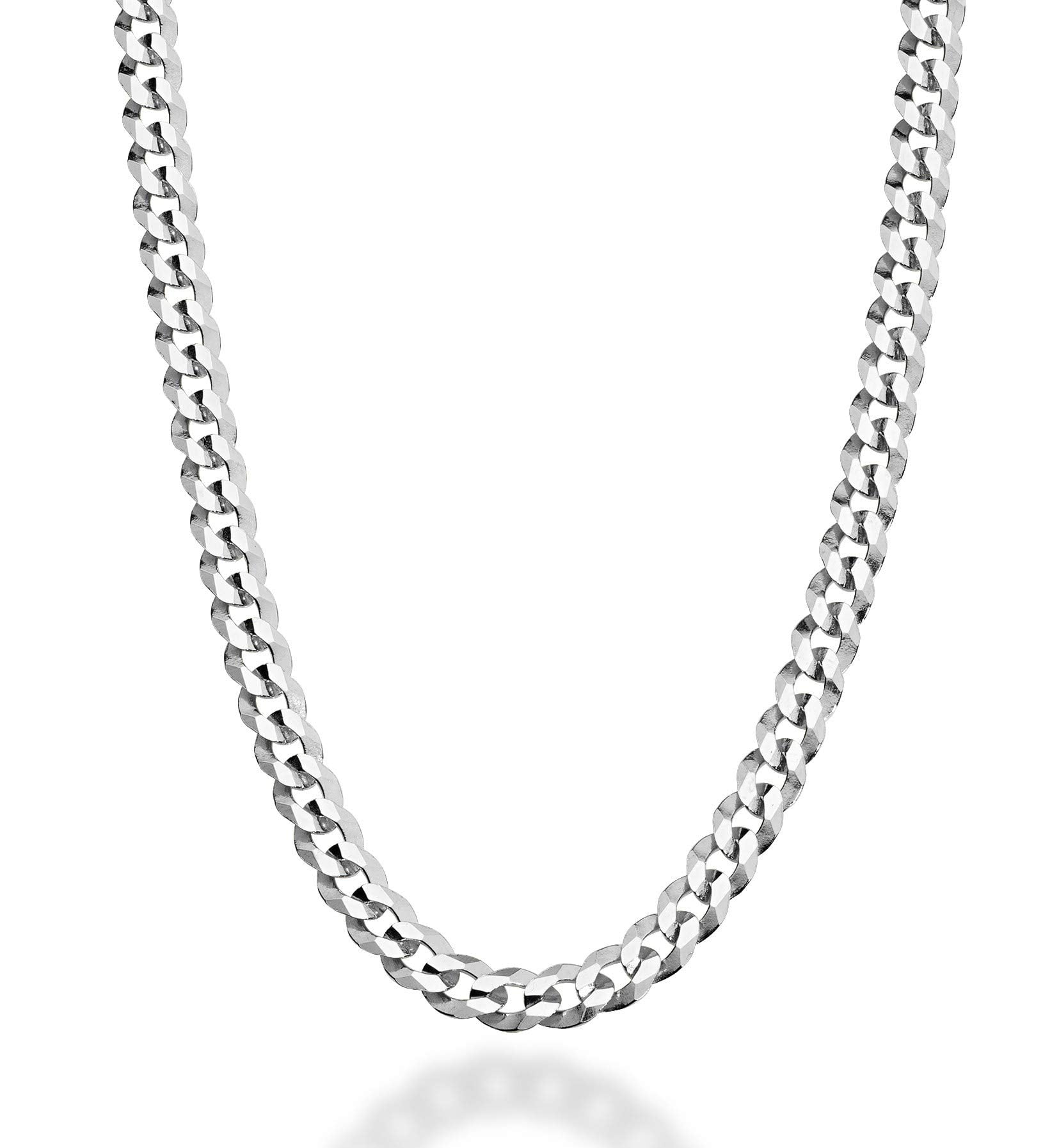 Miabella 925 Sterling Silver Italian Diamond-Cut Cuban Link Chain Necklace (Silver, 16 in) l68ju