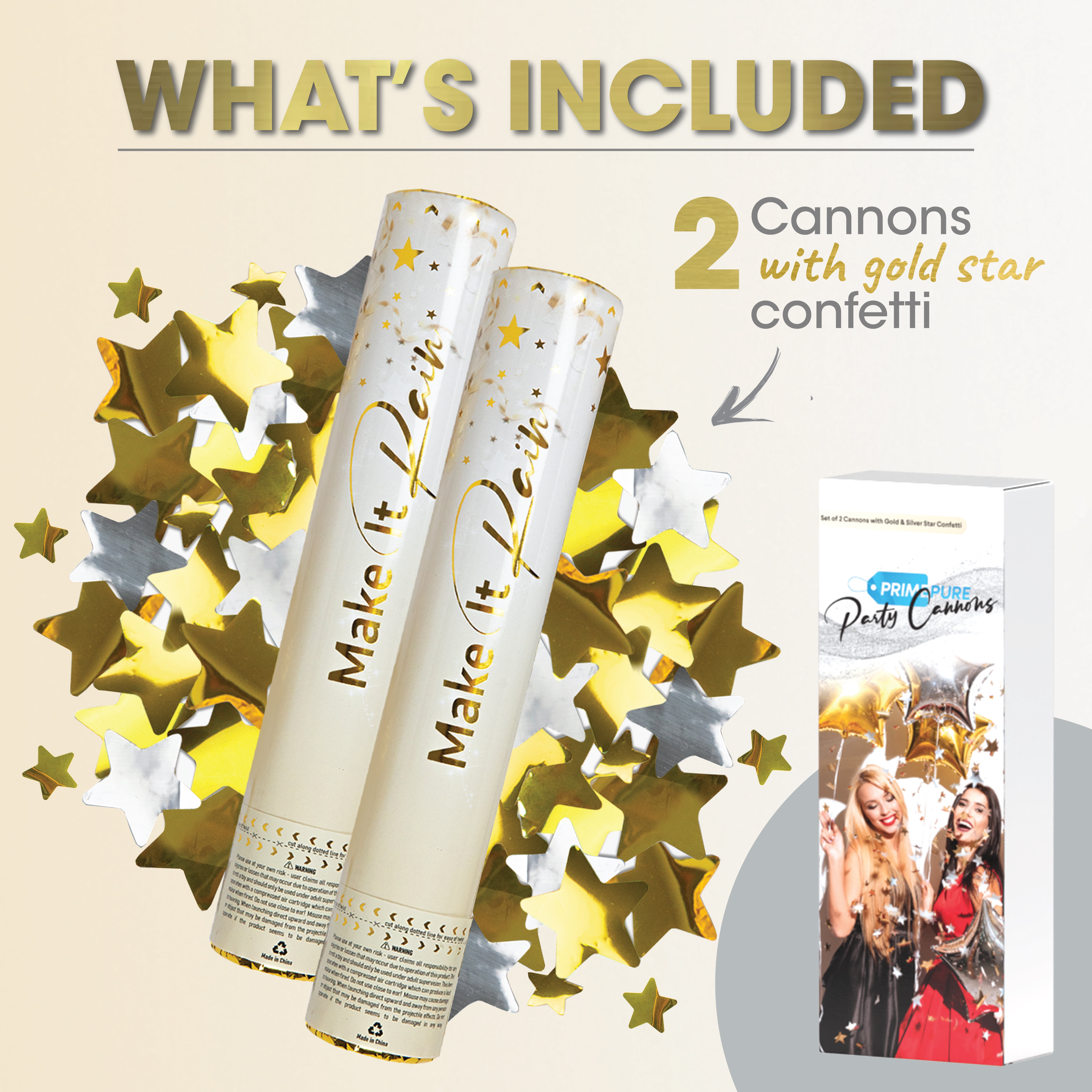 PrimePure Confetti Party Cannon (Gold, 2 Pack) jnnw9