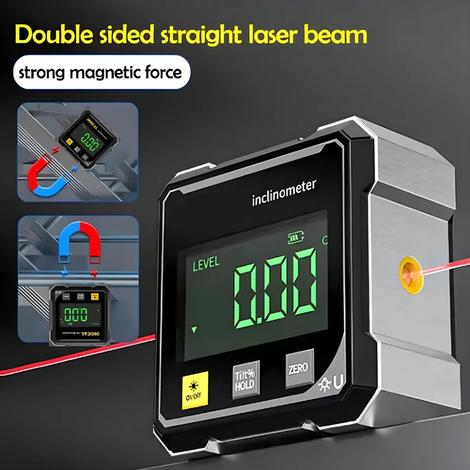 FEHNAG Digital Angle Finder Magnetic Electronic Level Gauge (Grey, 2.2 in x 2.2 in x 1.2 in) n6a2t