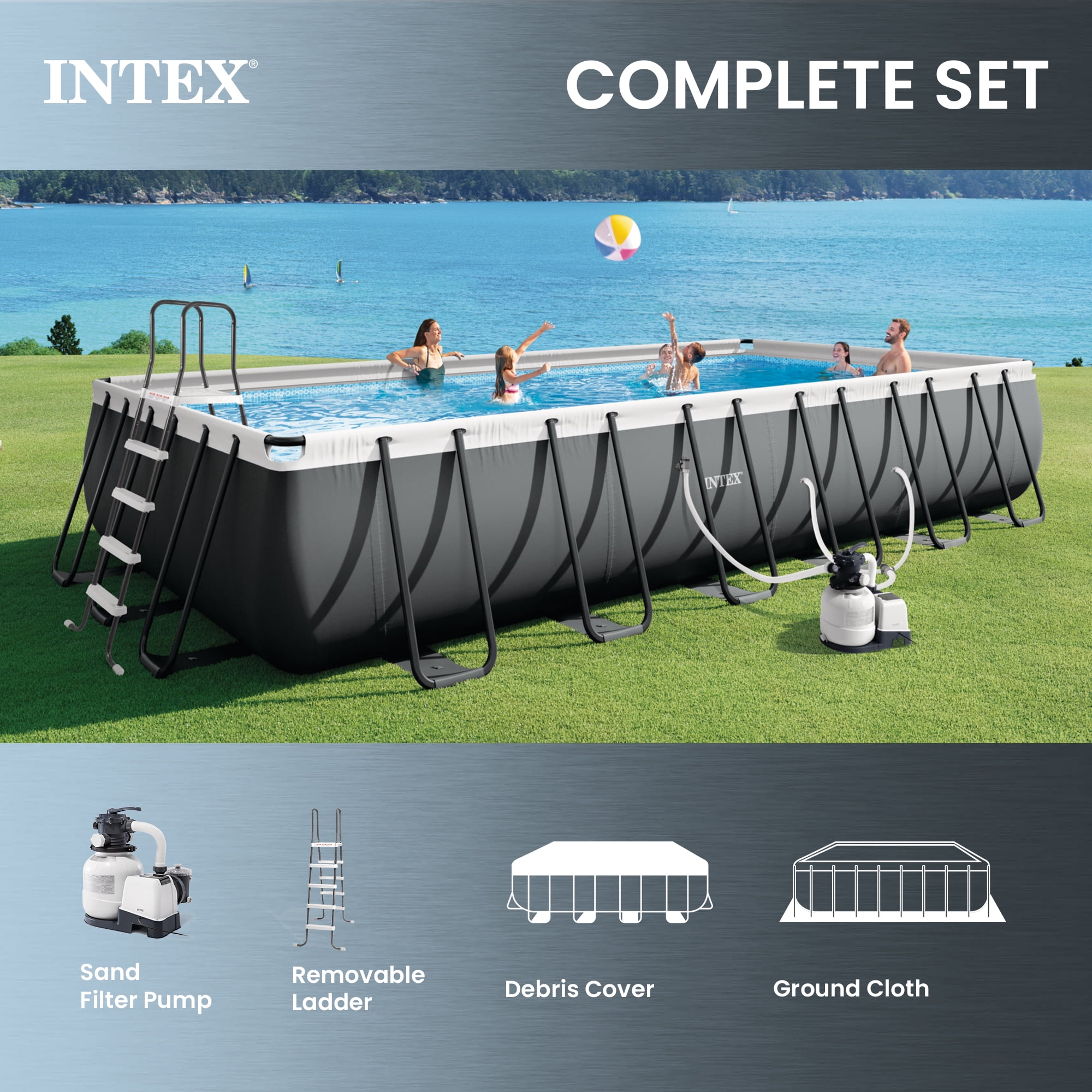 Intex Ultra XTR Above Ground Swimming Pool Set with Sand Filter Pump (Grey, 24 ft x 12 ft x 52 in) 4hk15