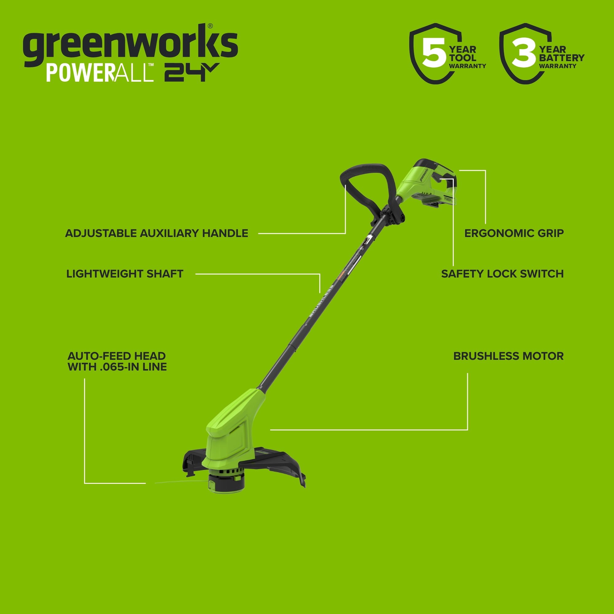 Greenworks PowerAll 24V 12 in String Trimmer and 270 CFM Handheld Blower Combo Kit (Green, 1 Battery) 87ehc