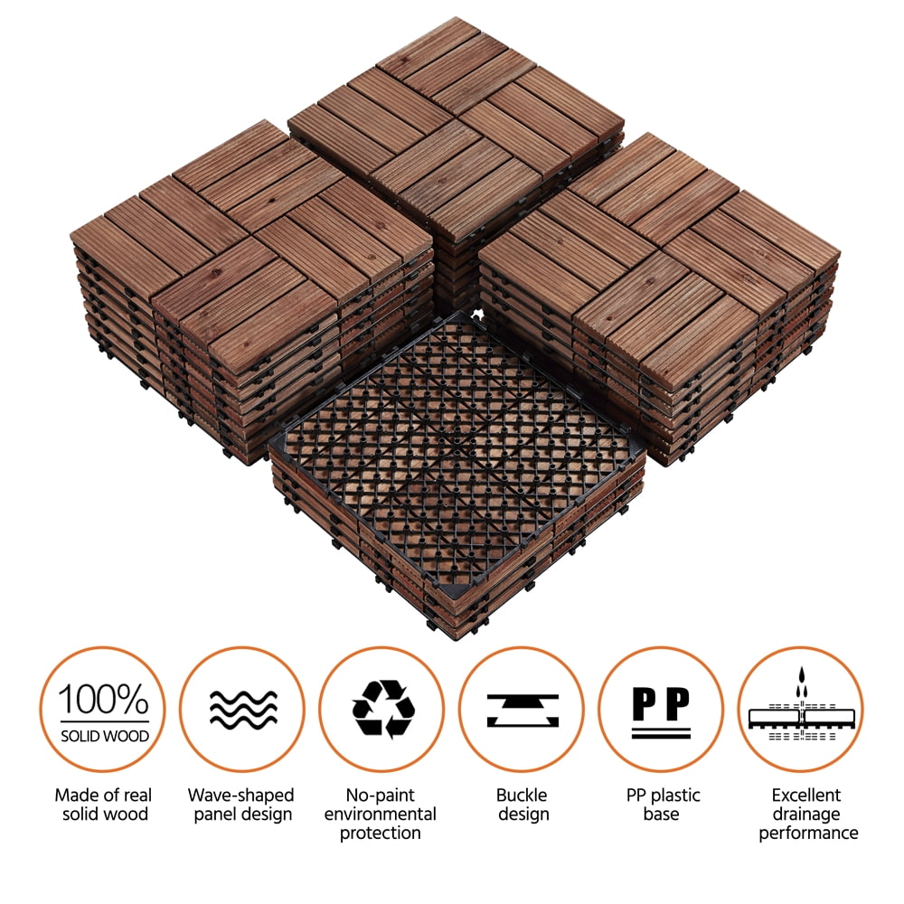 Alden Design Interlocking Wood Flooring Tiles for Deck and Patio (Brown, 27 Pack, 12 in x 12 in) cvj6a