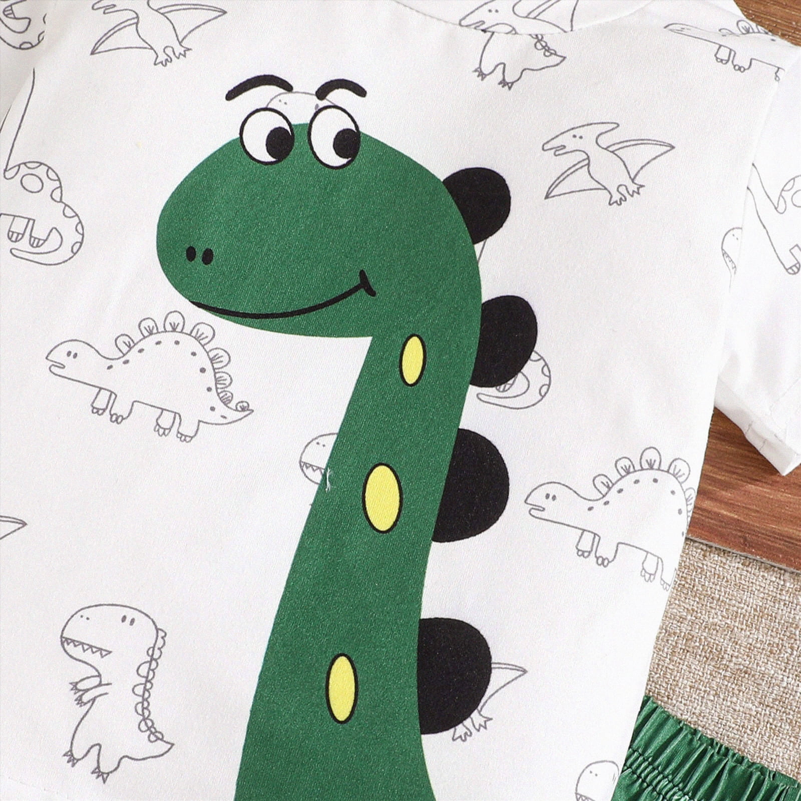 KPOPLK Toddler Baby Boy 2-Piece Outfit Set Short Sleeve Bodysuit and Shorts Cartoon Dinosaur Print (Green, 2-3T) eeun6