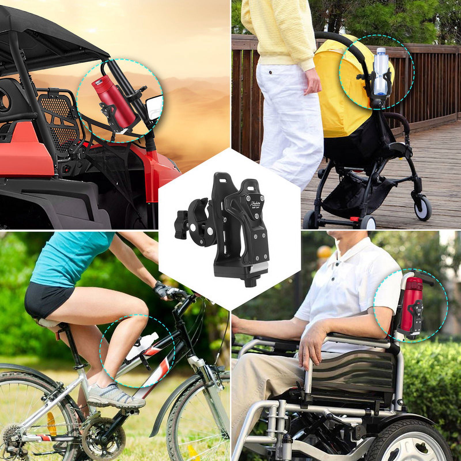 Roykaw Adjustable UTV Cup Holder for ATV Motorcycle and Bike Handlebars (Black, 32 oz Capacity) atrfq