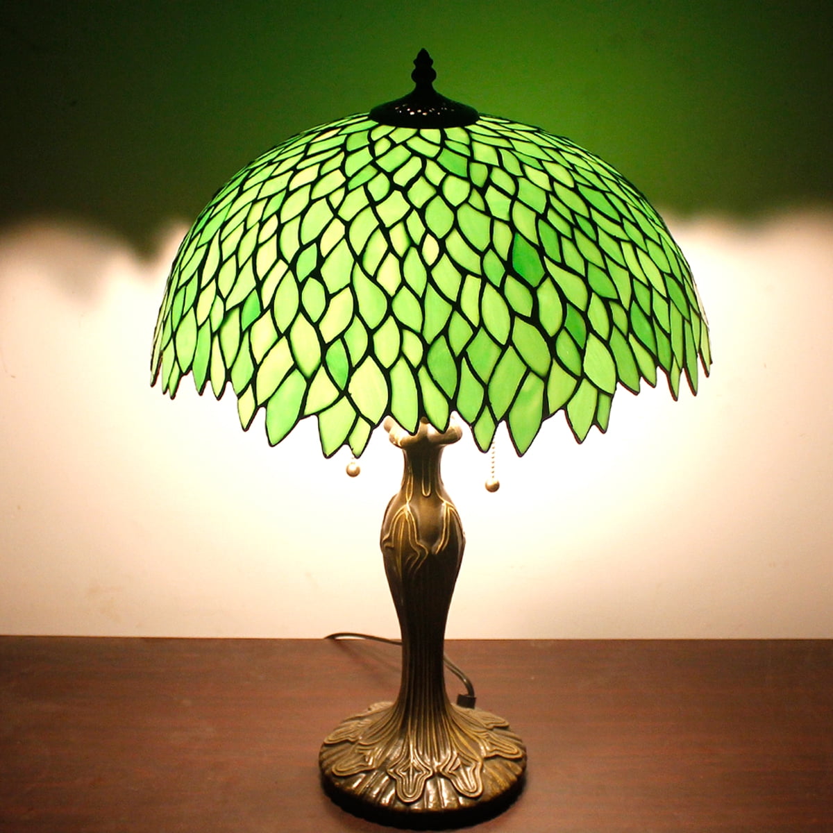 Werfactory Tiffany Style Table Lamp Stained Glass Bedside Desk Light (Green Wisteria, 16 in W x 24 in H) e9net