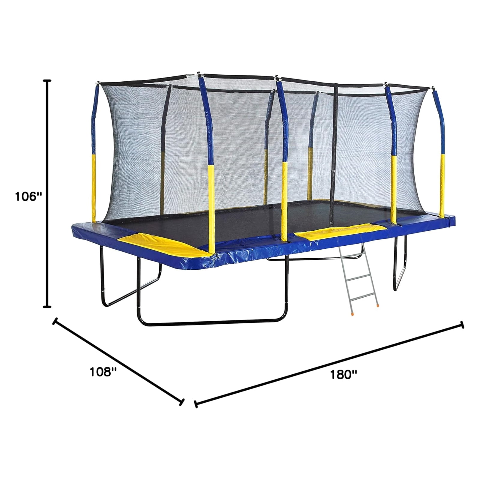 Plexalife Rectangular Trampoline Set with Safety Enclosure and Ladder (Blue/Yellow, 9 ft x 15 ft) 1gyq4