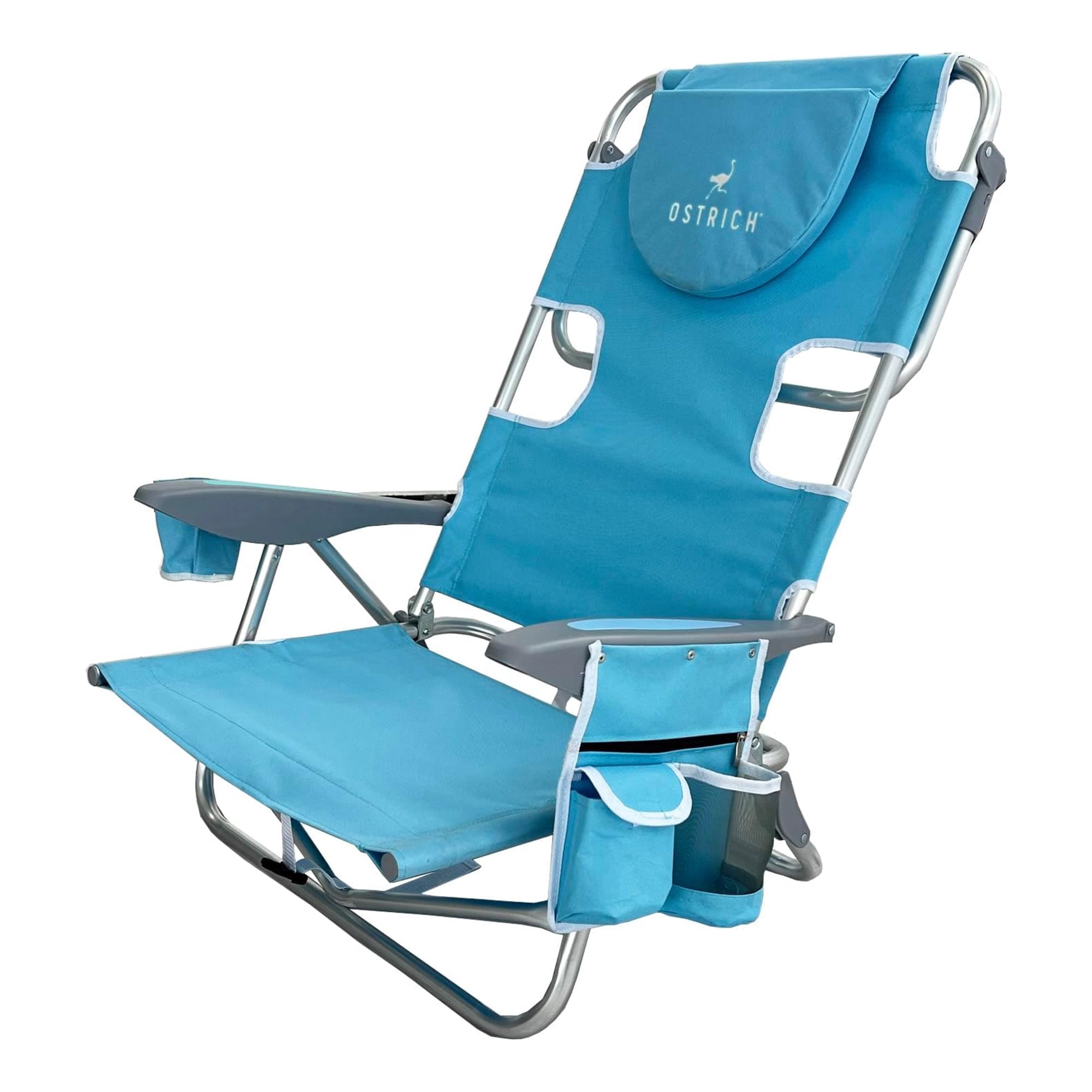 Ostrich Deluxe Backpacker Portable Beach Chair with Insulated Cooler Bag (Light Blue, 27.76 x 3.74 x 33.86 in) bt69j