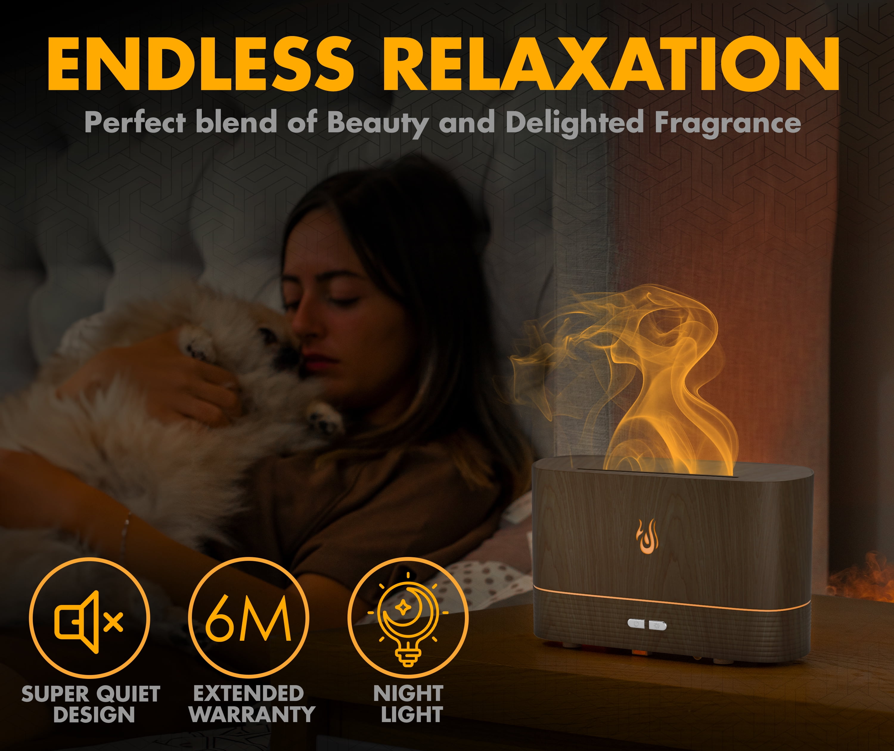 NABSAK Flame Diffuser Humidifier with 7-Color LED Lights and Remote Control (Dark Wood, 6.76 fl oz) 4tyfy