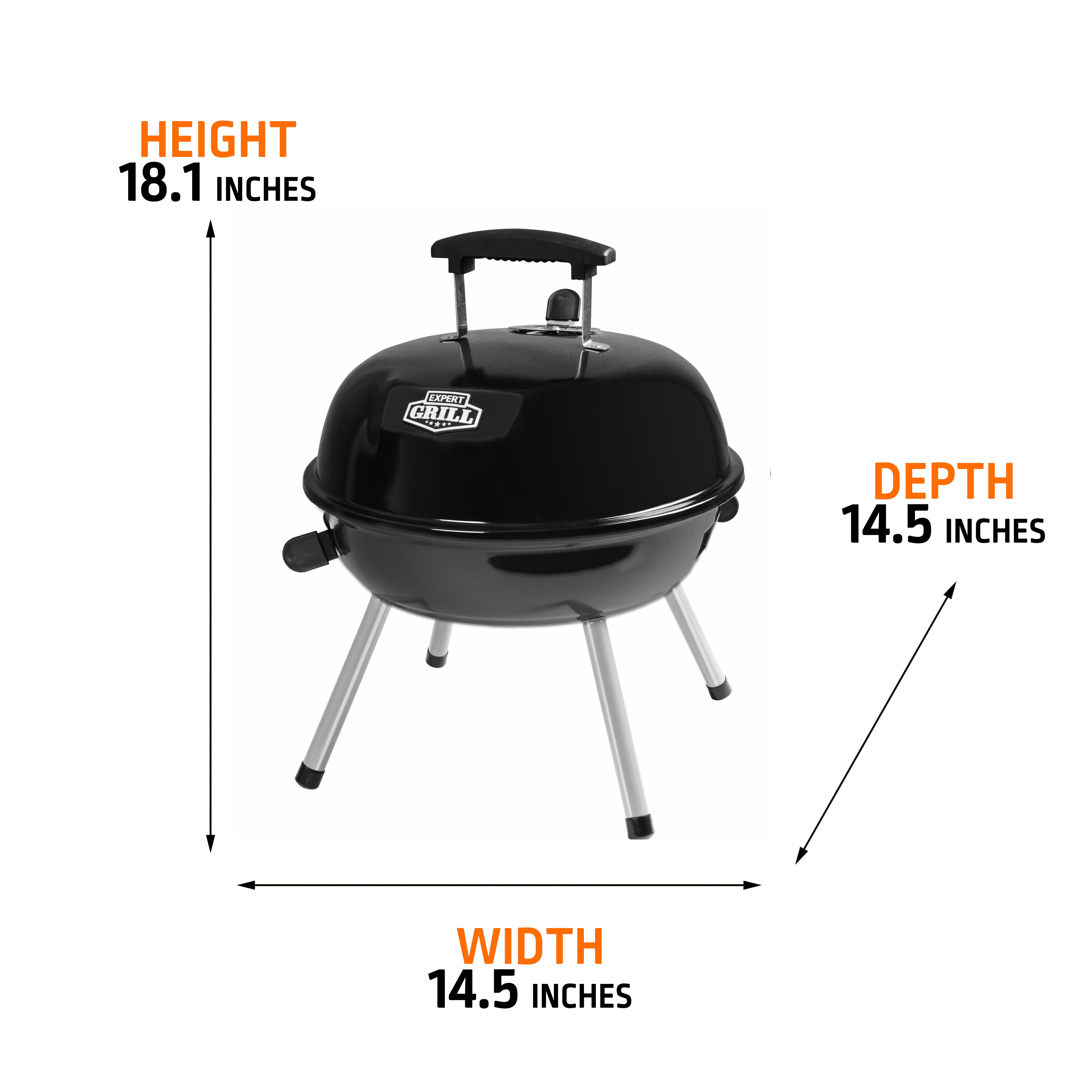 Expert Grill Portable Charcoal Grill, Durable Steel Outdoor Cooking BBQ (Black, 14.5 in) p4zl7