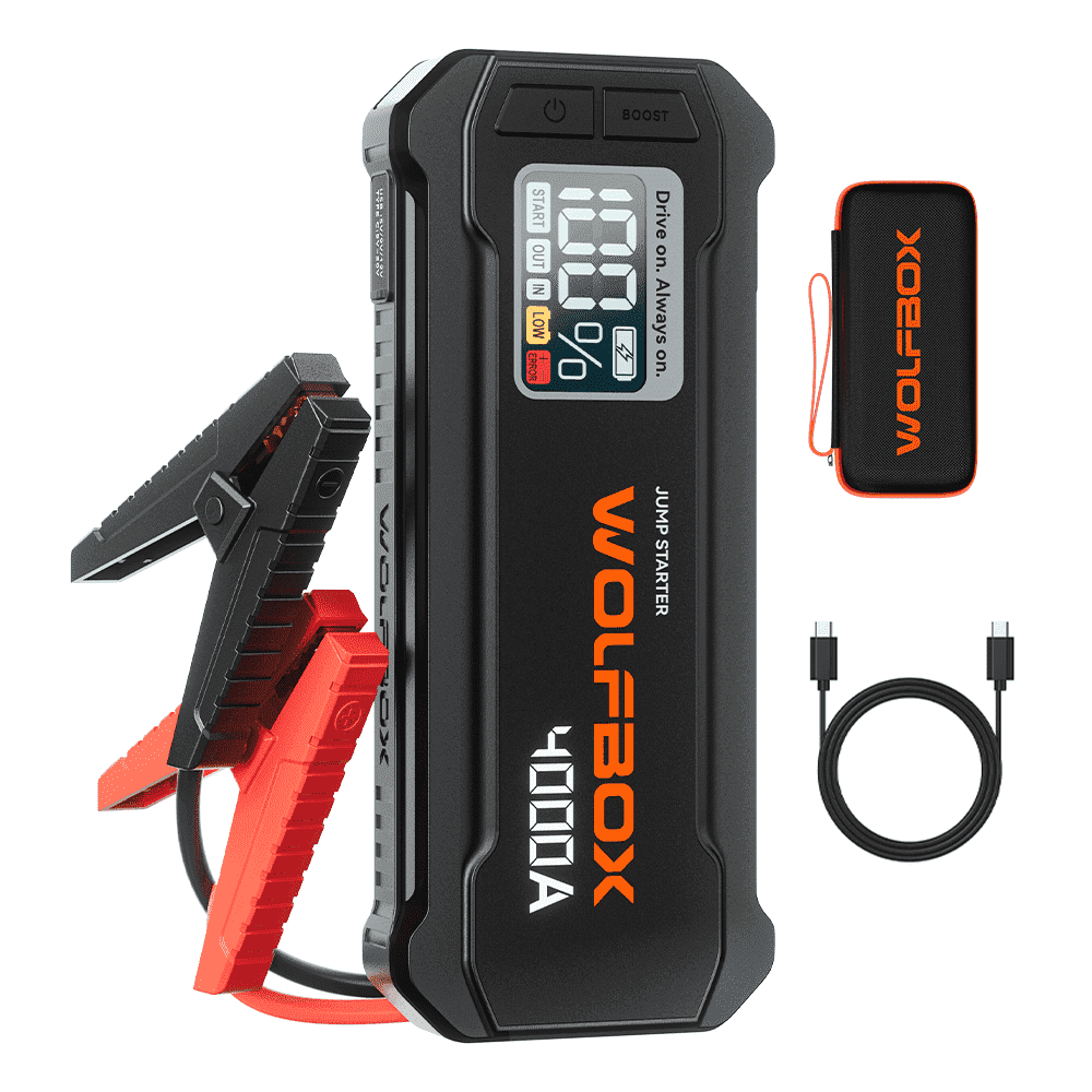WolfBox 4000A Portable Car Jump Starter, Heavy-Duty Battery Booster Pack for 10L Gasoline & Diesel Engines (Black, 24000mAh) rnpaw