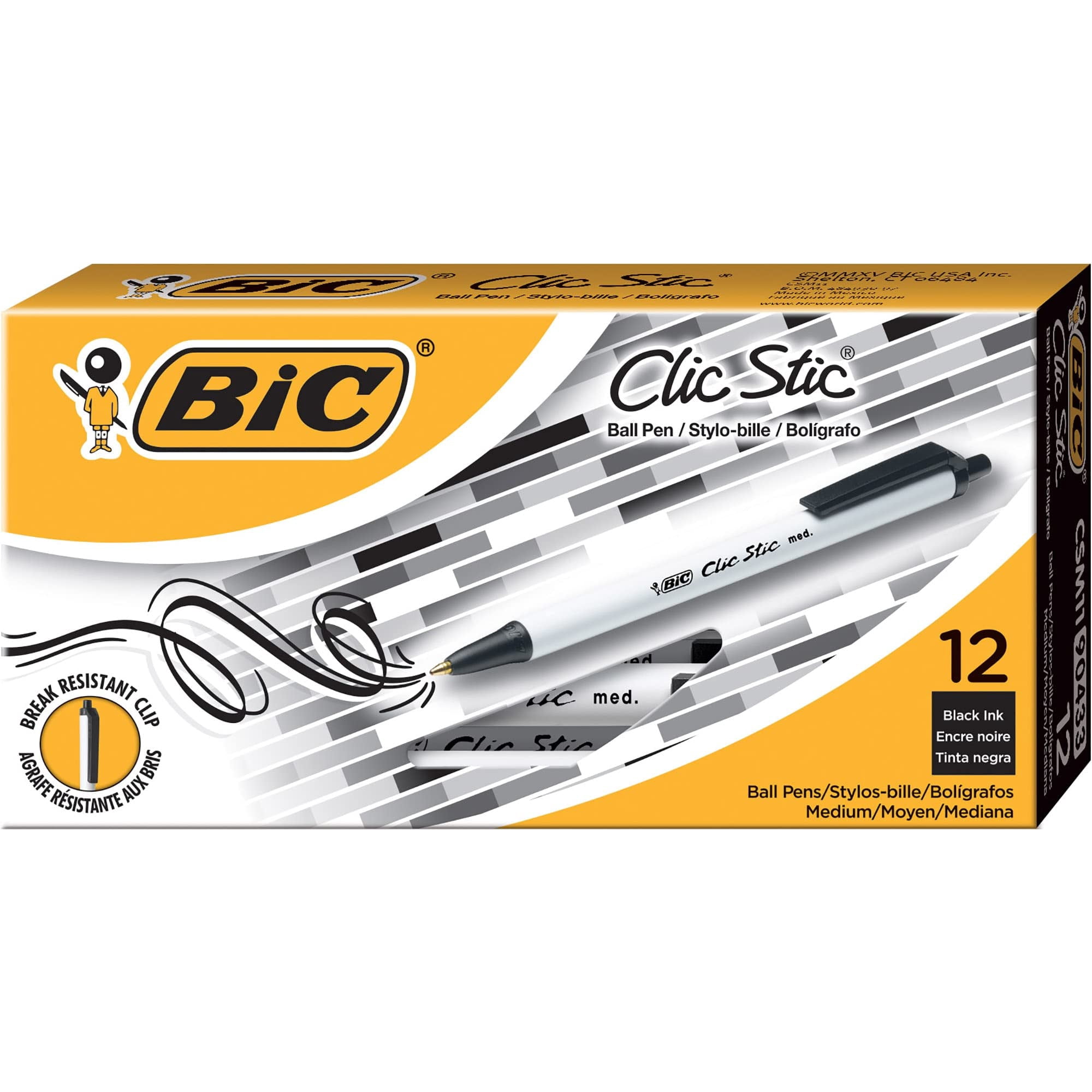 BIC Clic Stic Retractable Ballpoint Pens, Medium Point, Black Ink (12-Pack) ldzwd