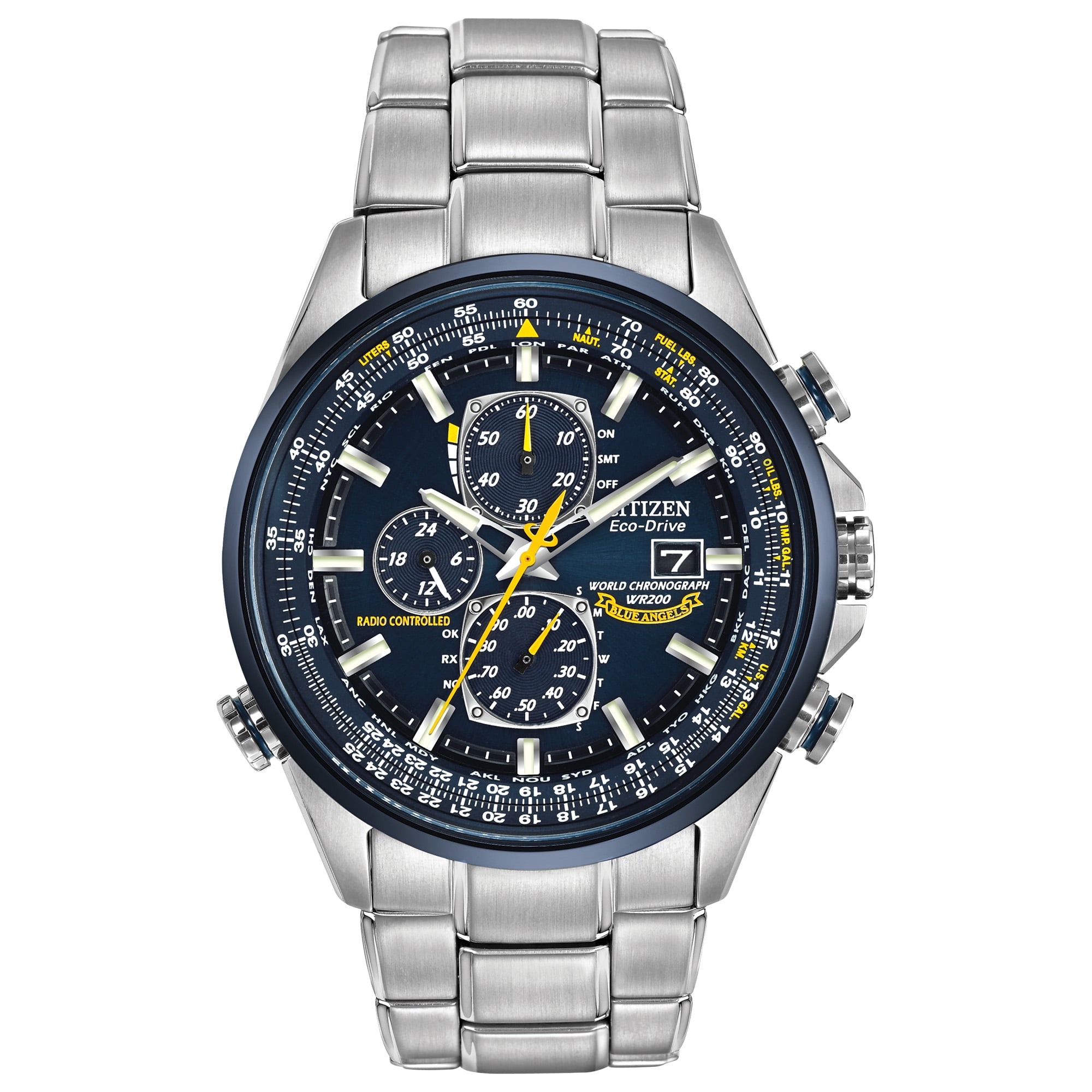 Citizen Eco-Drive Blue Angels World Chronograph A-T Men's Watch (Blue, 43 mm) 97unj