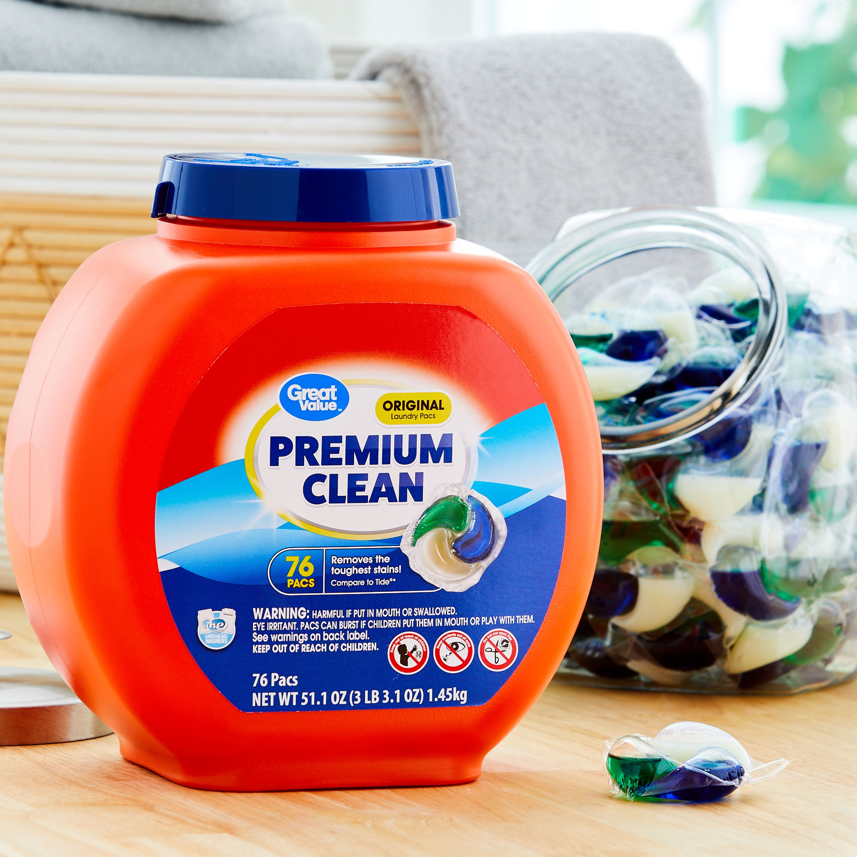 Great Value Premium Clean Laundry Pacs, Original Scent (76 Count) 8mmol