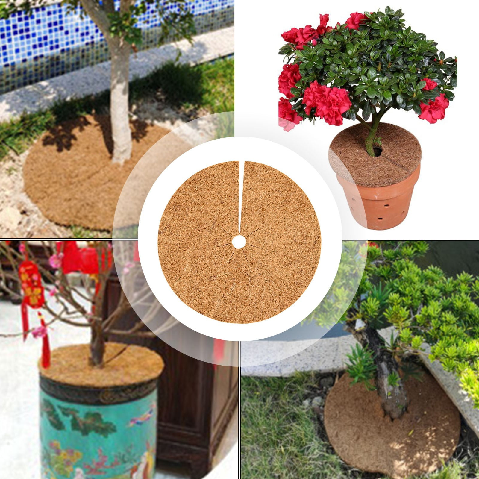 CaraMart Coconut Fiber Mulch Tree Rings for Winter Plant Protection (Natural, 15.75 in) 6wbip