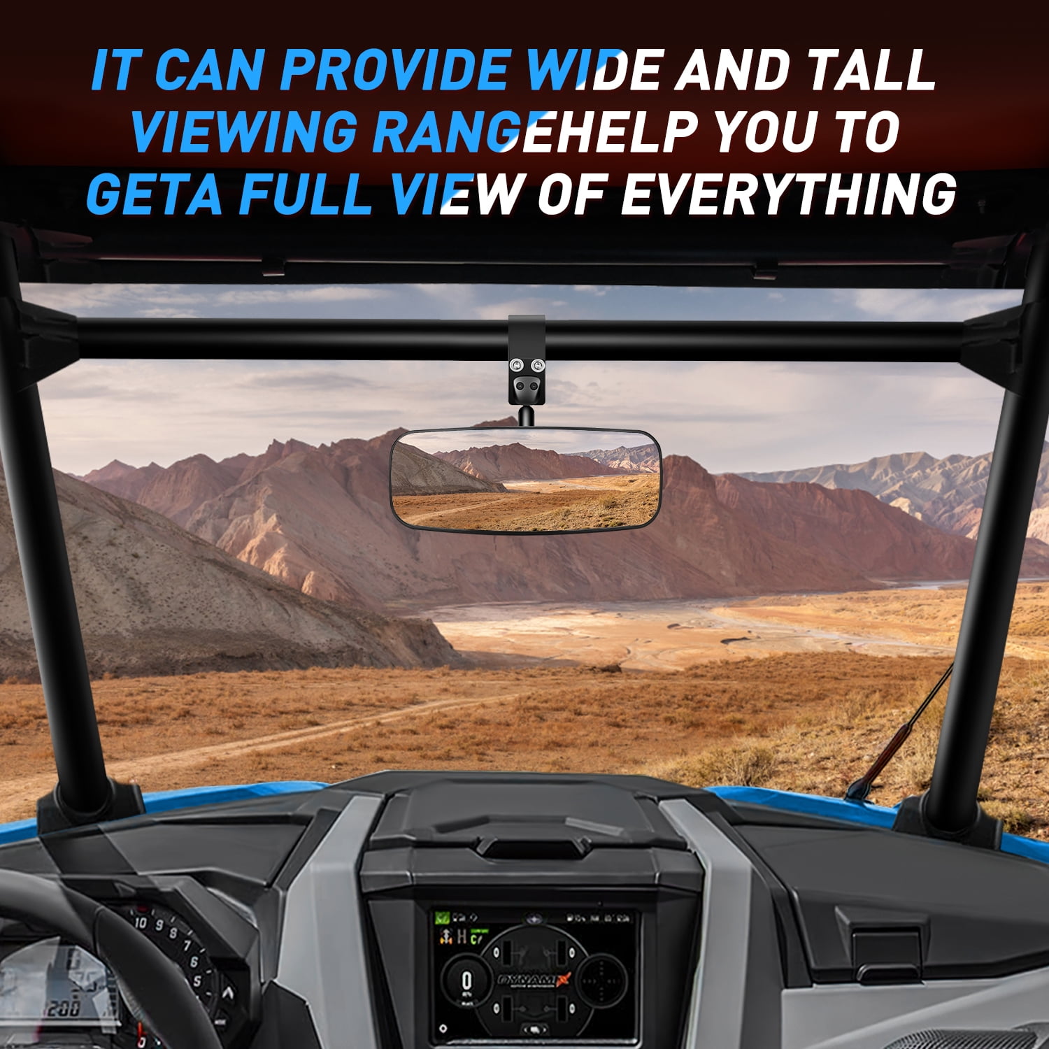Nilight UTV Rear View Mirror 12 in Wide Convex Center Mirror with Adjustable 1.75 in to 2 in Clamps (Clear, 12 in) 3l24p