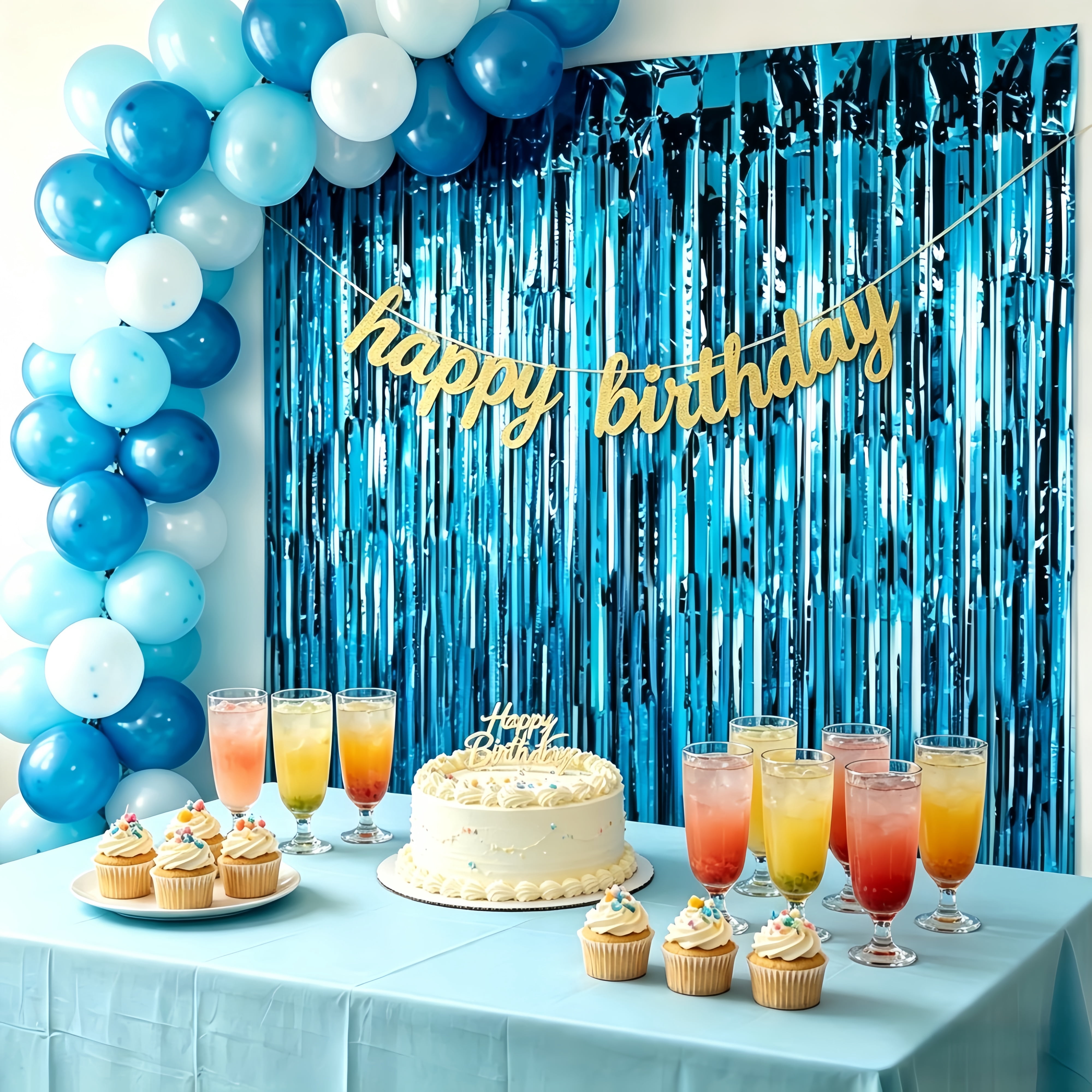 LQQBOX Foil Fringe Curtains Party Backdrop Decoration (Blue, 3 Pack, 3.28 ft x 6.56 ft) 7wg09