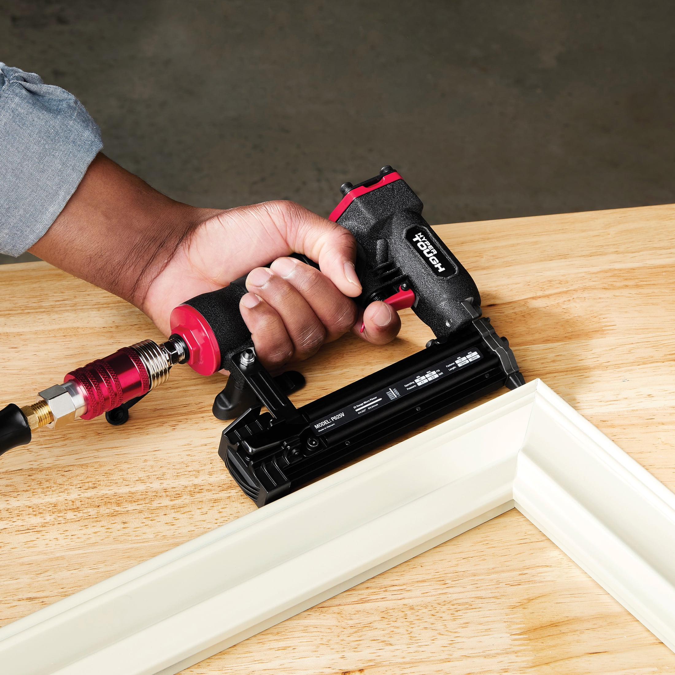 Hyper Tough 23-Gauge Pneumatic Pin Nailer, Professional Air Powered Trim Tool (Black, 1 Pack) cwzk0