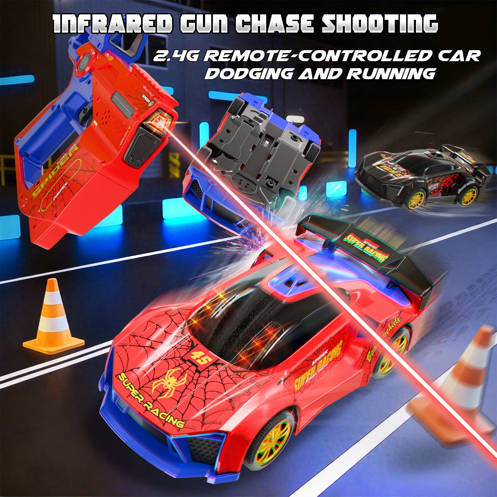 HNZENBW Remote Control Drift Car with Dual Remote Controls and Interactive Infrared Shooting (Red, 6.9 in x 3.5 in x 2.4 in) rd7j7