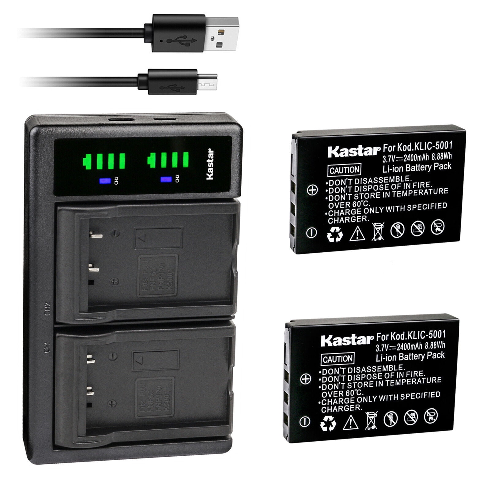 Kastar KLIC-5001 Replacement Battery and USB Dual Charger Kit for Kodak EasyShare Z730 Z760 Cameras (2-Pack, 2400 mAh) qi0v8