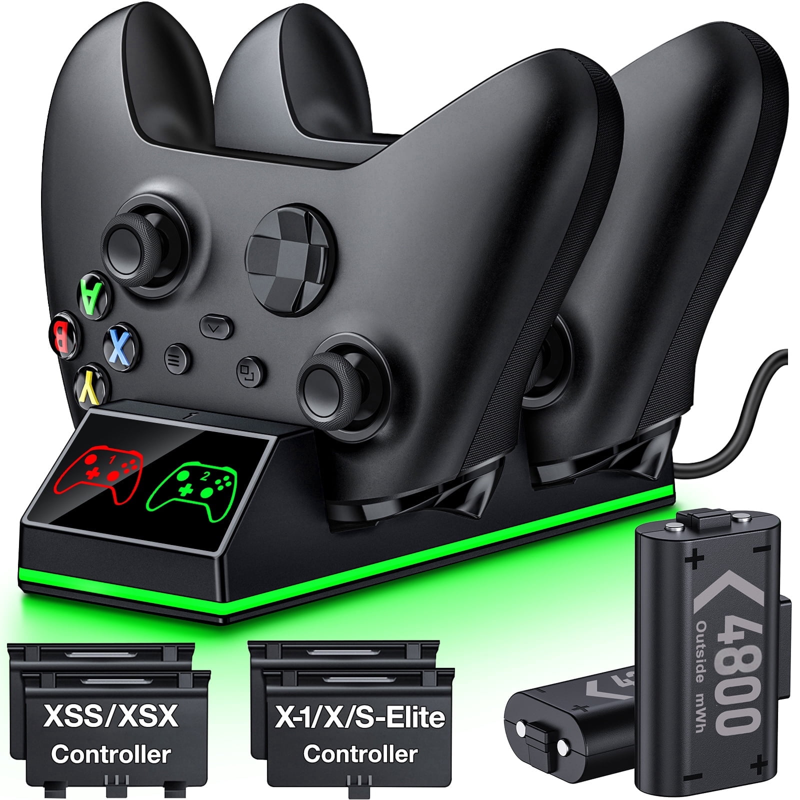 Esywen Controller Charging Station for Xbox Series X/S/One/Elite (Black, 2-Pack Rechargeable Battery) 94vp3