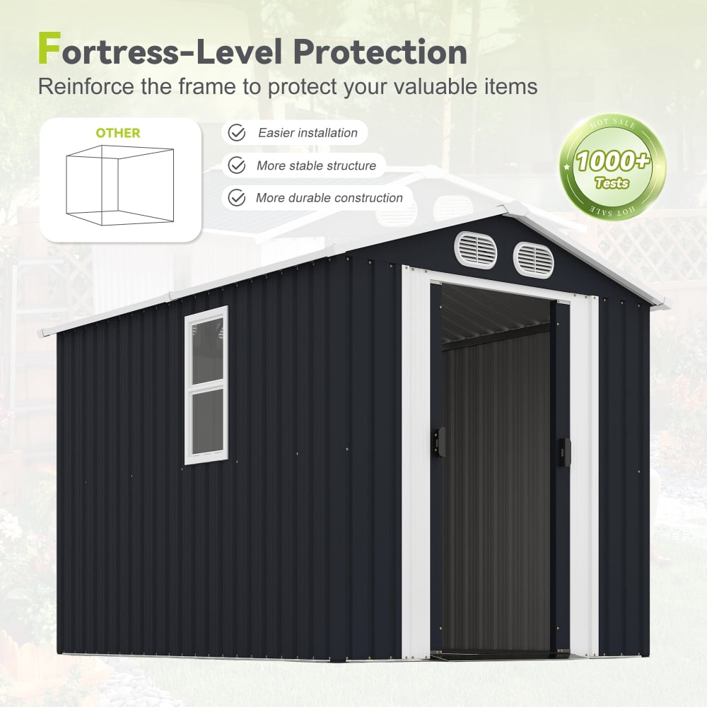 Generic Metal Storage Shed Outdoor Garden Tool House with Lockable Doors and Air Vents (Grey, 8x6 ft) nbo5r