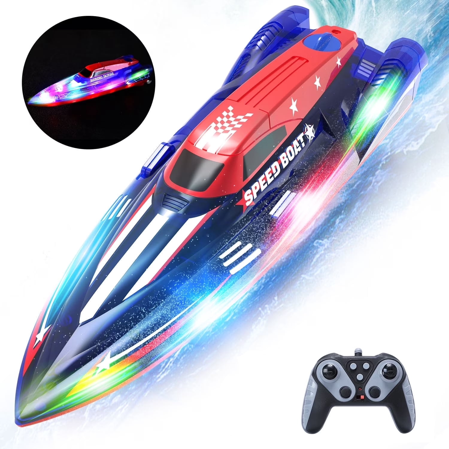 JoyStone RC Boat for Pools and Lakes, Remote Control Racing Boat with LED Lights (Blue, 13 in) ajxwj
