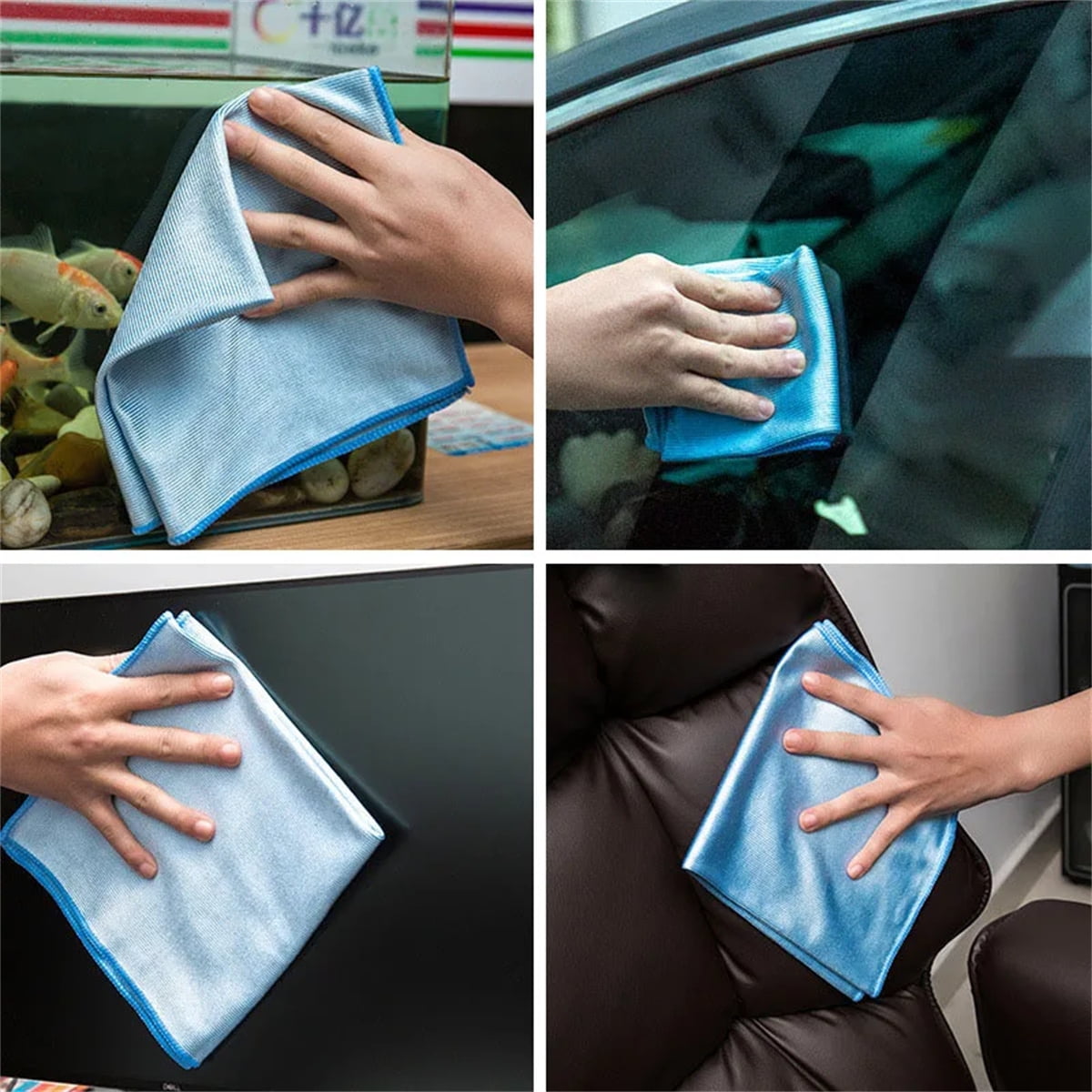 TRIANI Microfiber Glass Cleaning Cloths, Streak-Free Detailing for Windows, Mirrors, and Car Windshields (Blue, 10 Pack, 12 in x 16 in) 7883t