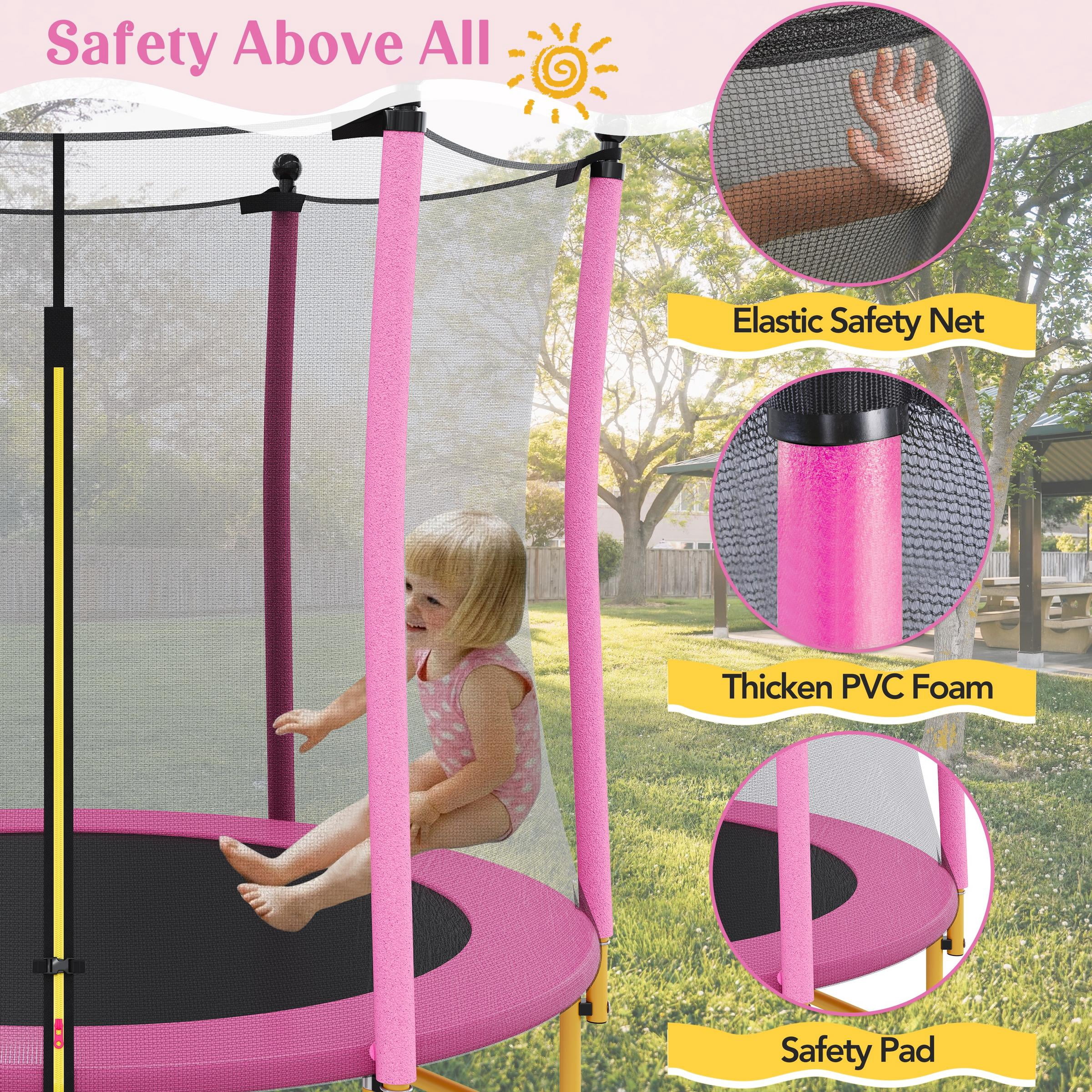 Segmart Kids Trampoline with Safety Enclosure Net and Padded Frame (Pink, 65 in) ex5fj