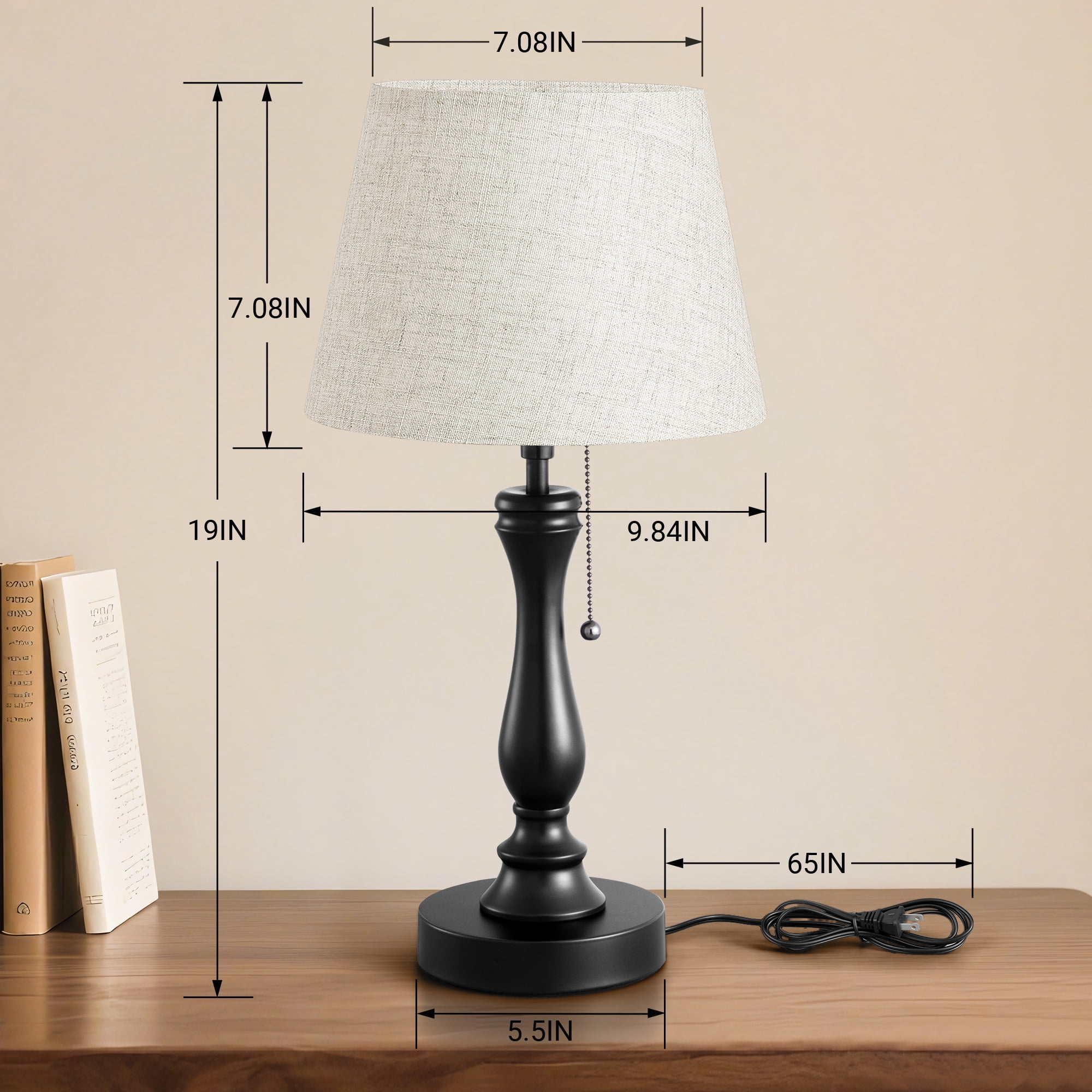 EDISHINE Modern Table Lamp with Linen Shade and Pull Chain Switch (Beige, 18 in) afit4