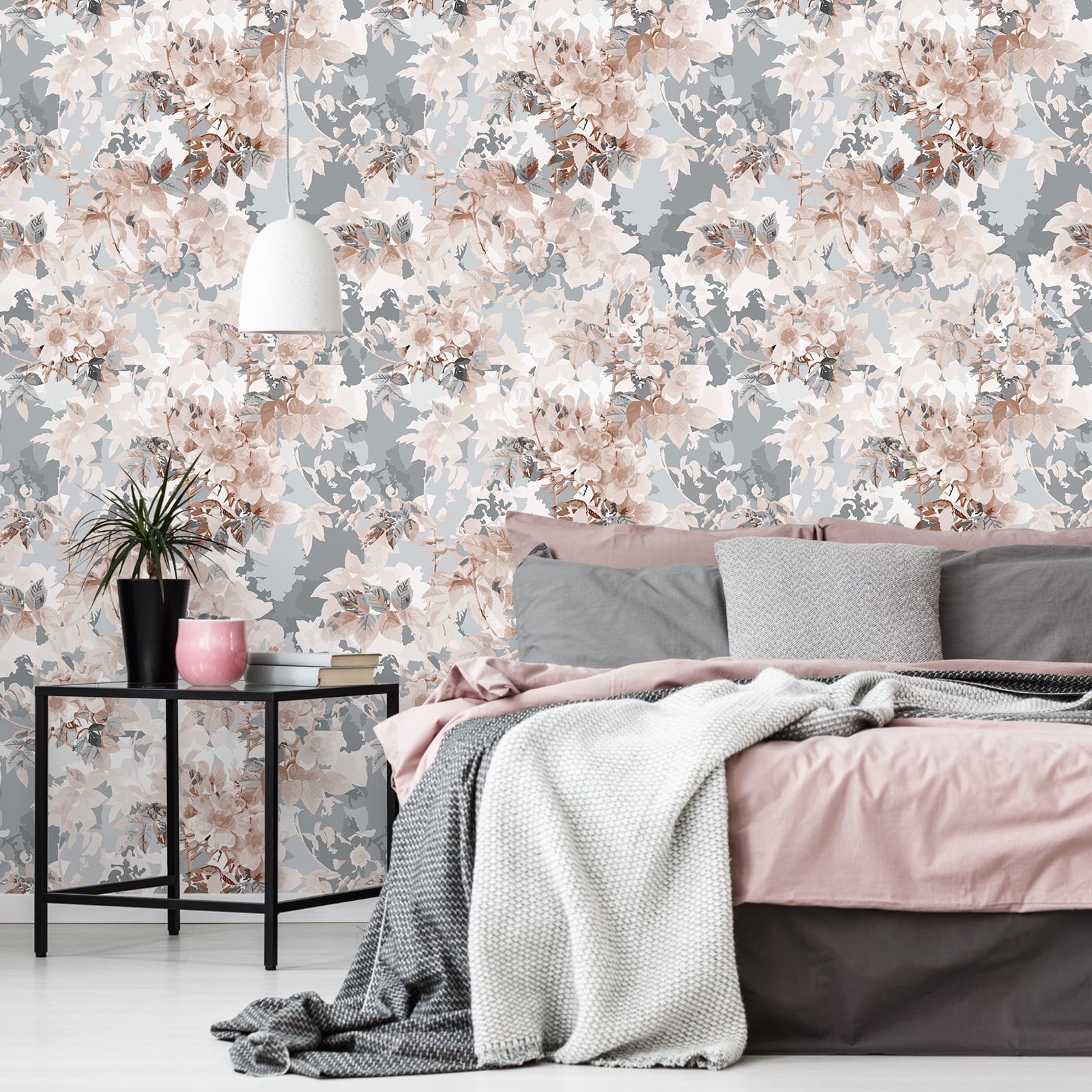 VEELIKE Floral Peel and Stick Wallpaper Watercolor Flower Contact Paper for Bedroom and Nursery (Grey Pink, 17.7 in x 118 in) znykk