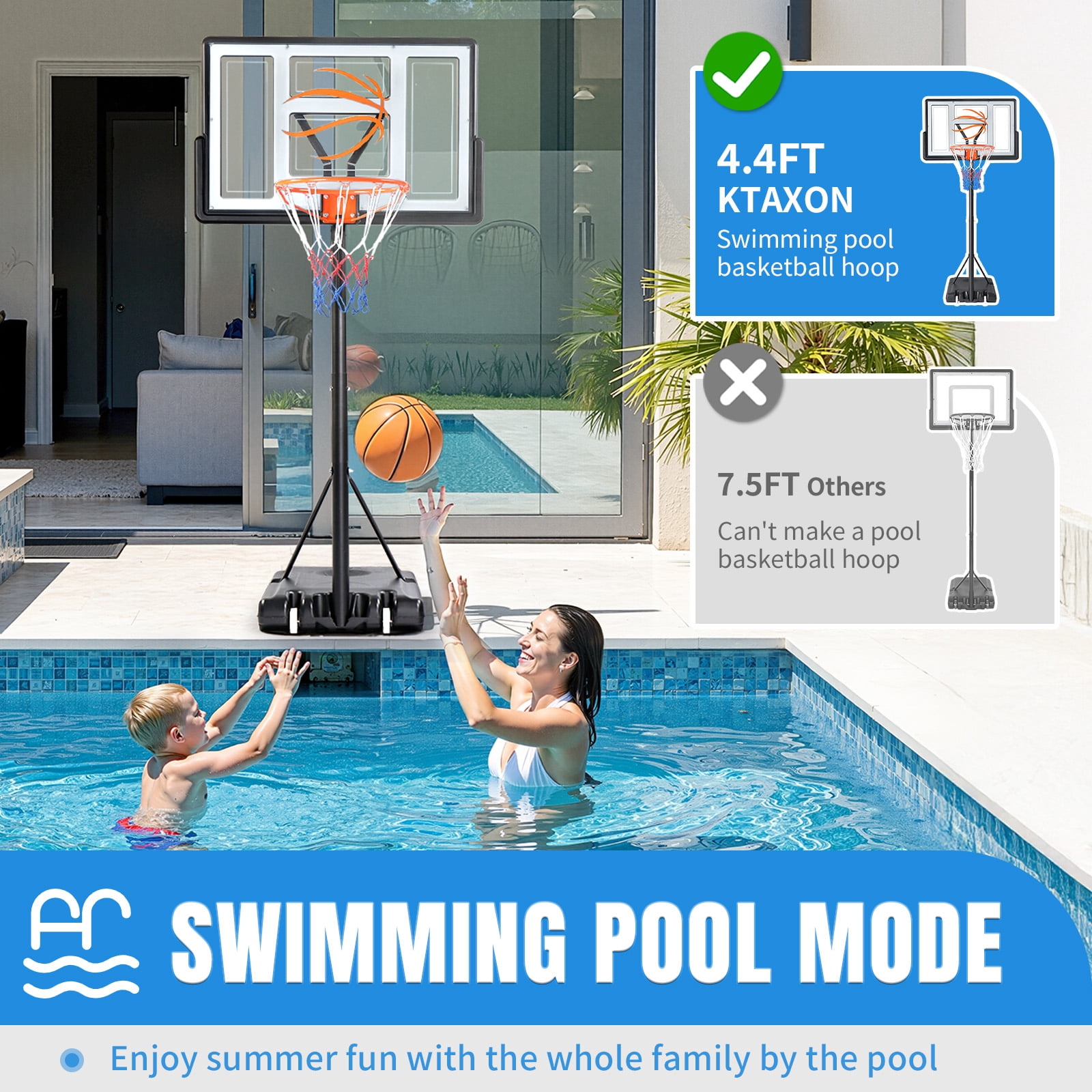 Ktaxon Portable Basketball Hoop System, Outdoor Adjustable Goal with Shatterproof Backboard (Gray, 4.4ft to 10ft) mr010
