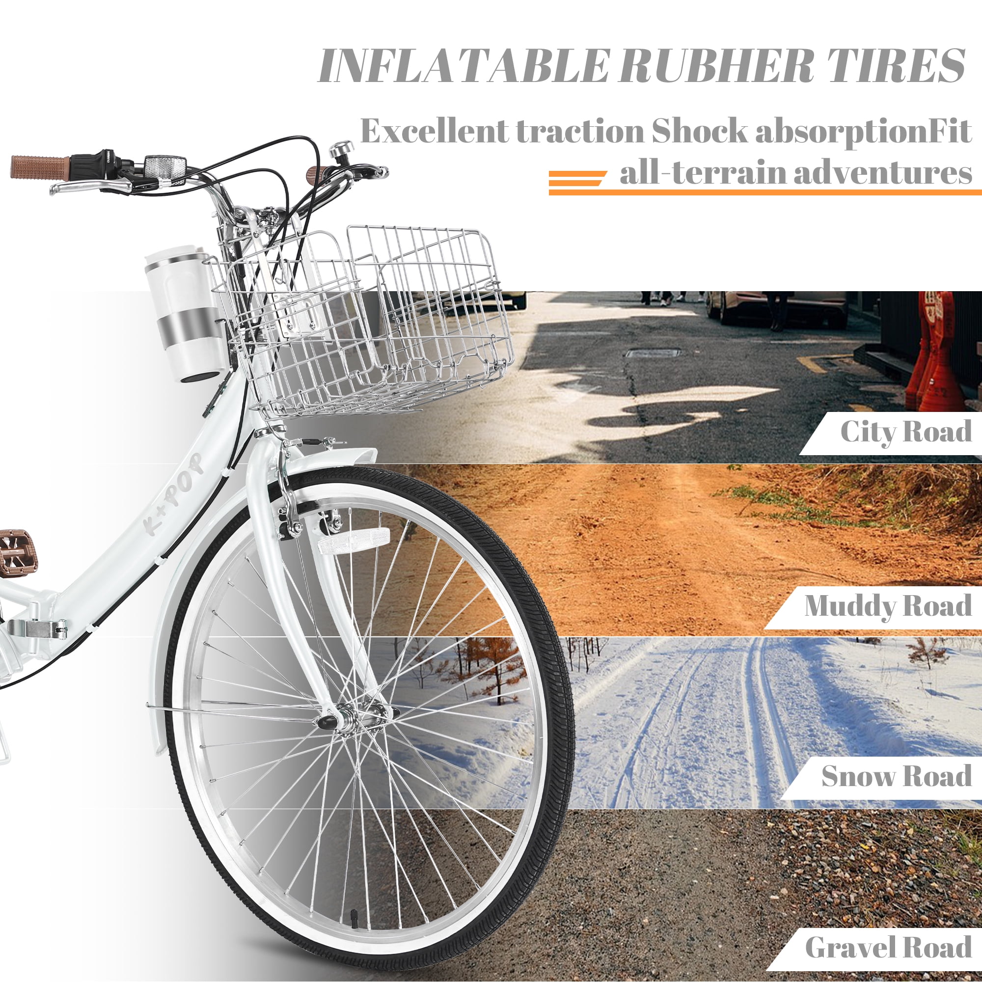 Bstjewey Folding Beach Cruiser Bicycle for Women, 7-Speed Commuter Bike (White, 26 in) azp2c